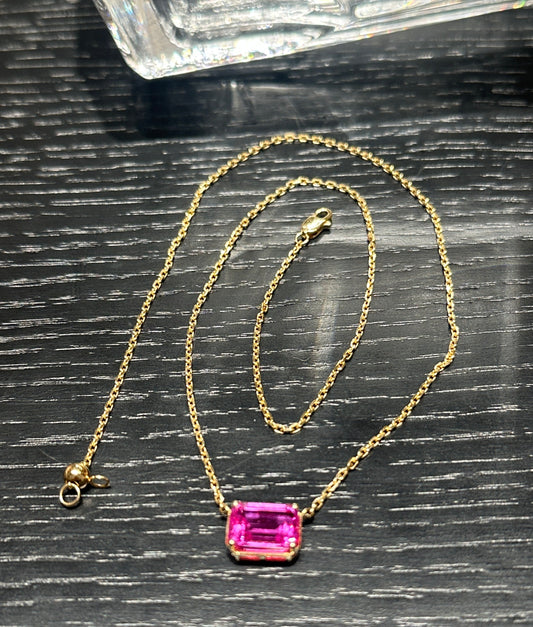 Lab grown pink sapphire princess necklace(18K GOLD)