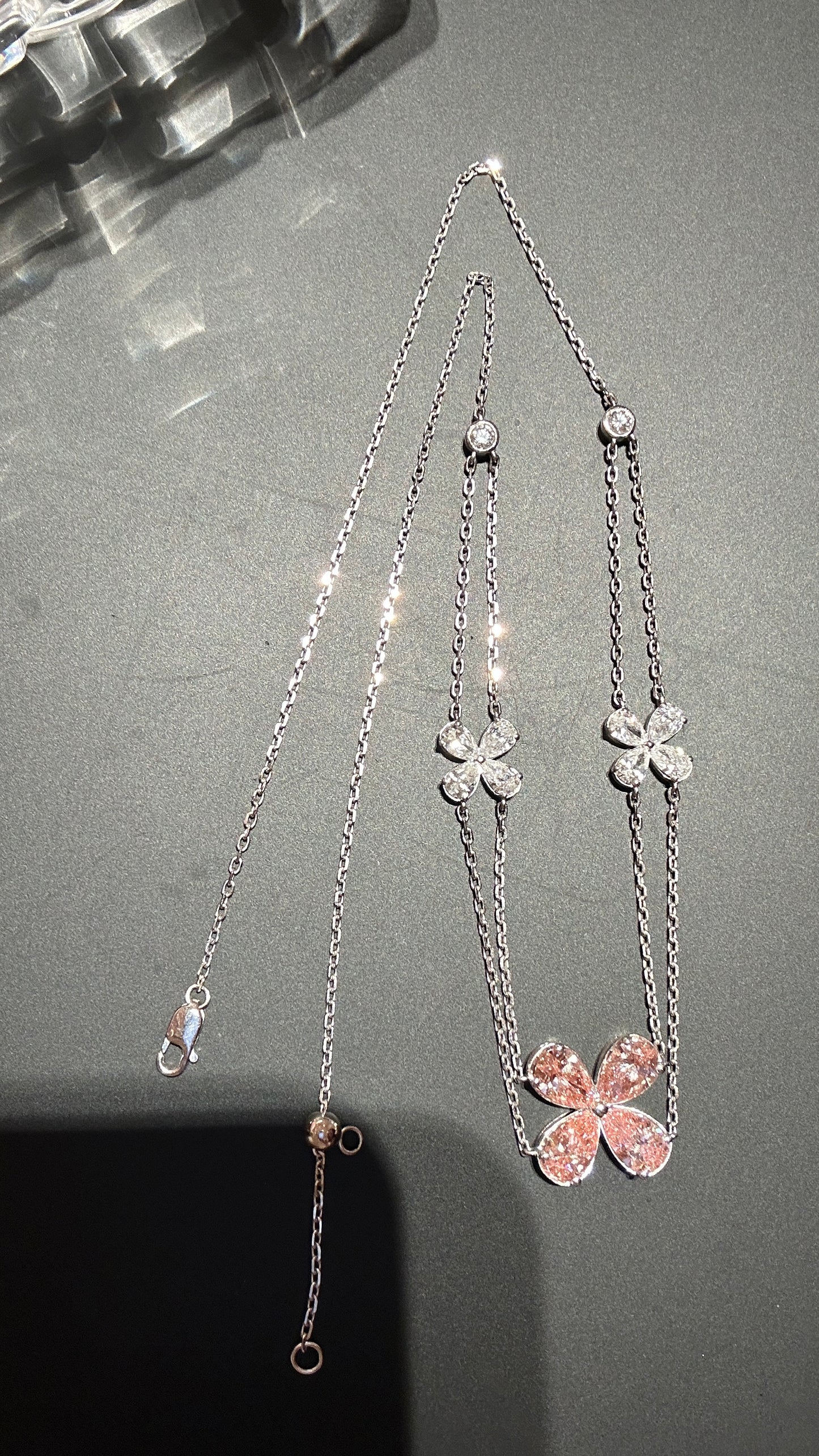 Lab grown princess double layer pink flower necklace