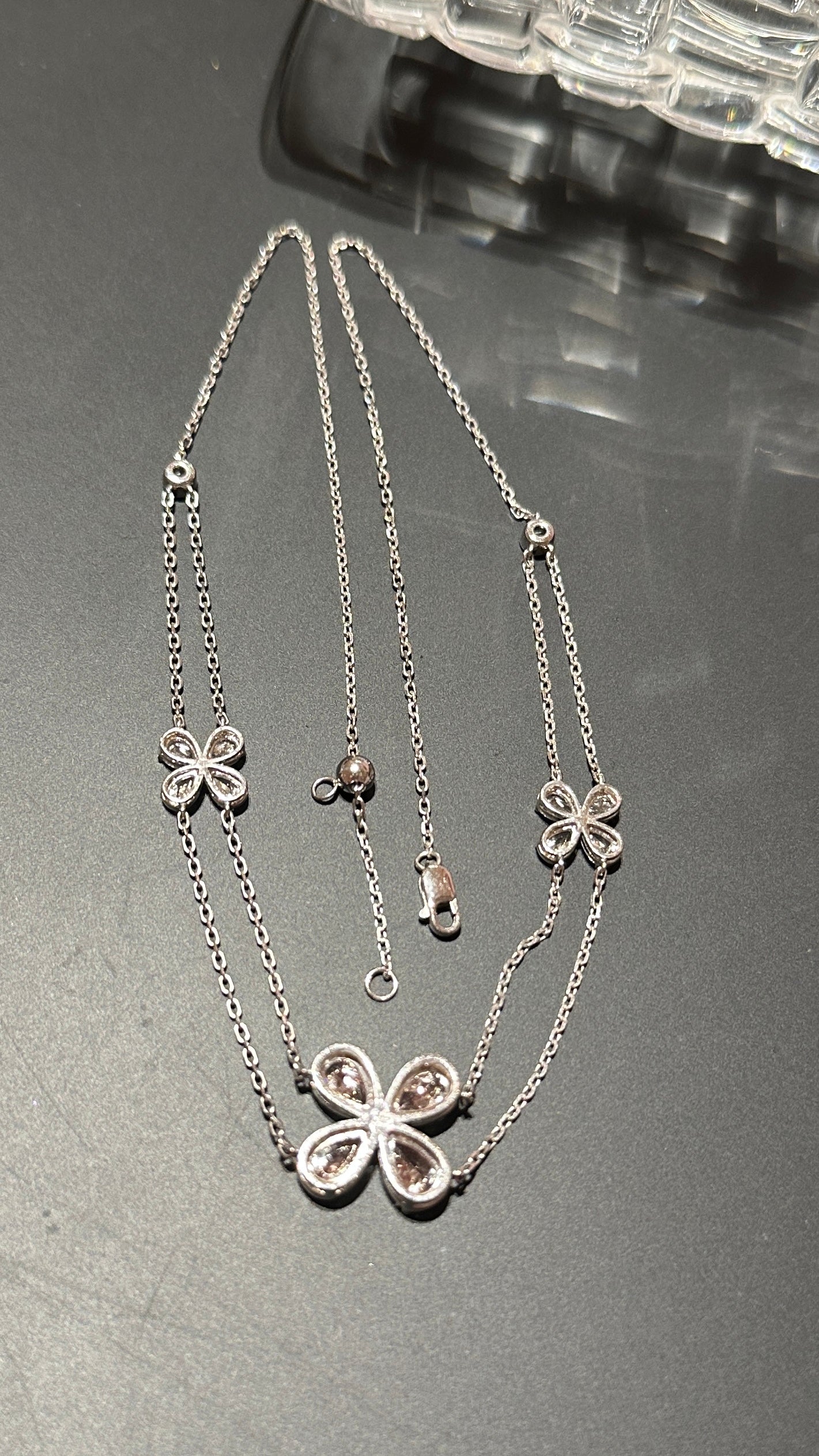 Lab grown princess double layer pink flower necklace
