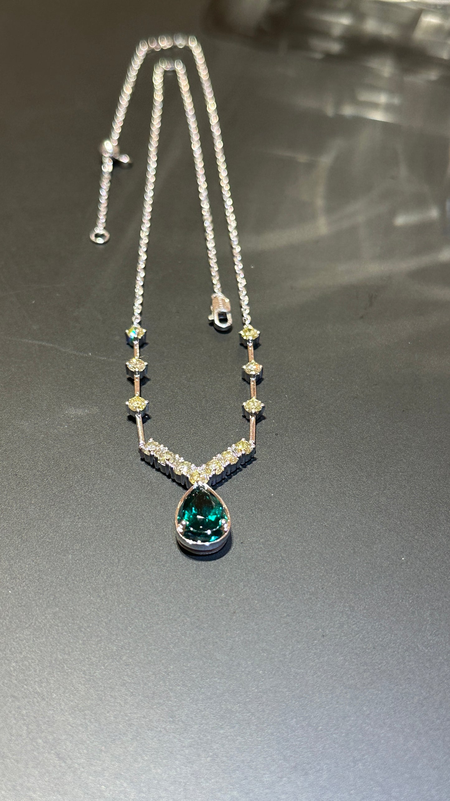 Lab grown diamonds fancy yellow with lab grown emerald green necklace