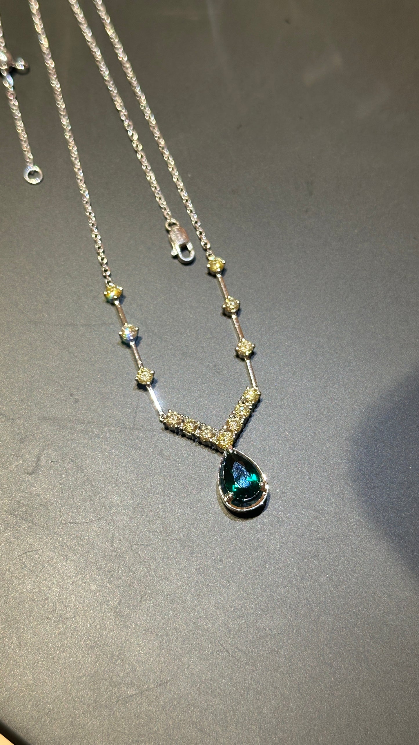 Lab grown diamonds fancy yellow with lab grown emerald green necklace
