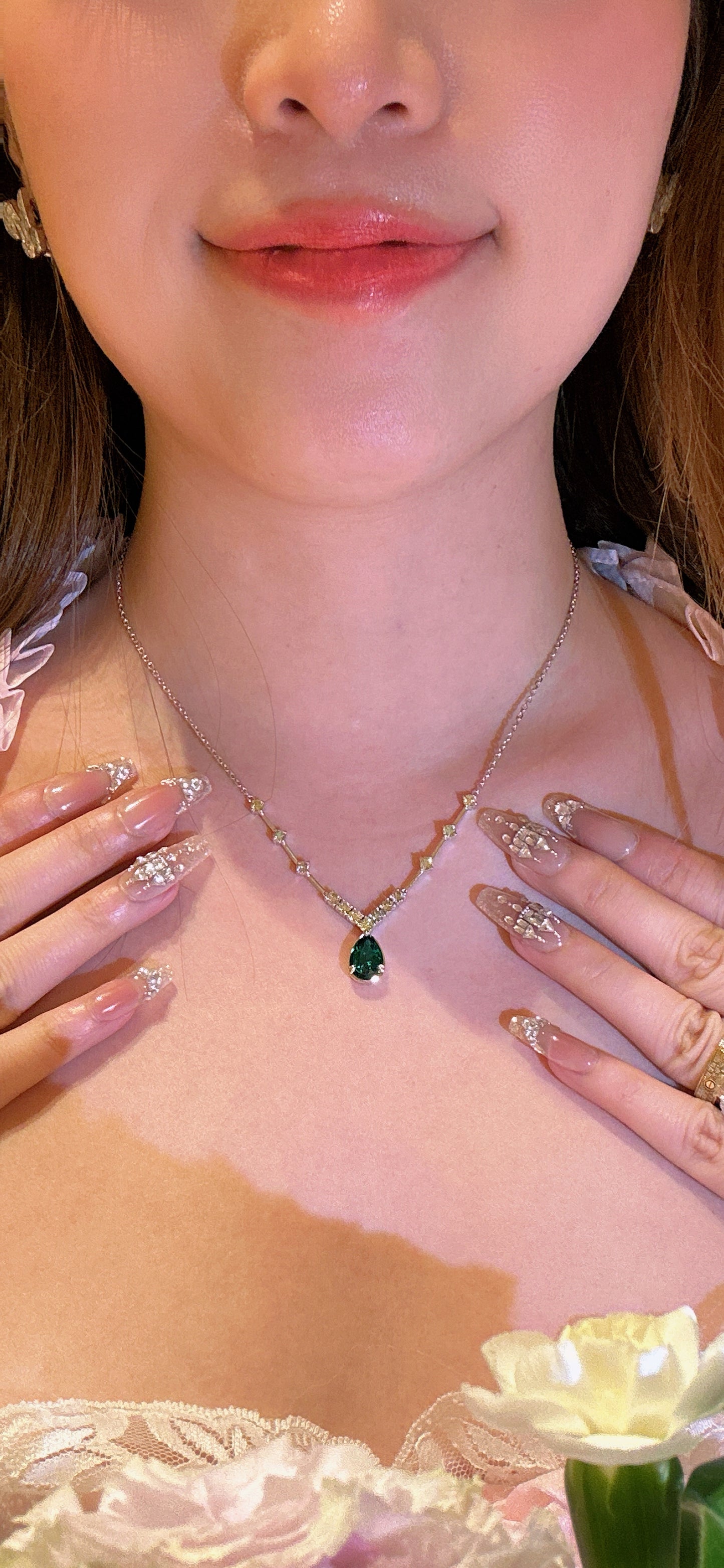 Lab grown diamonds fancy yellow with lab grown emerald green necklace
