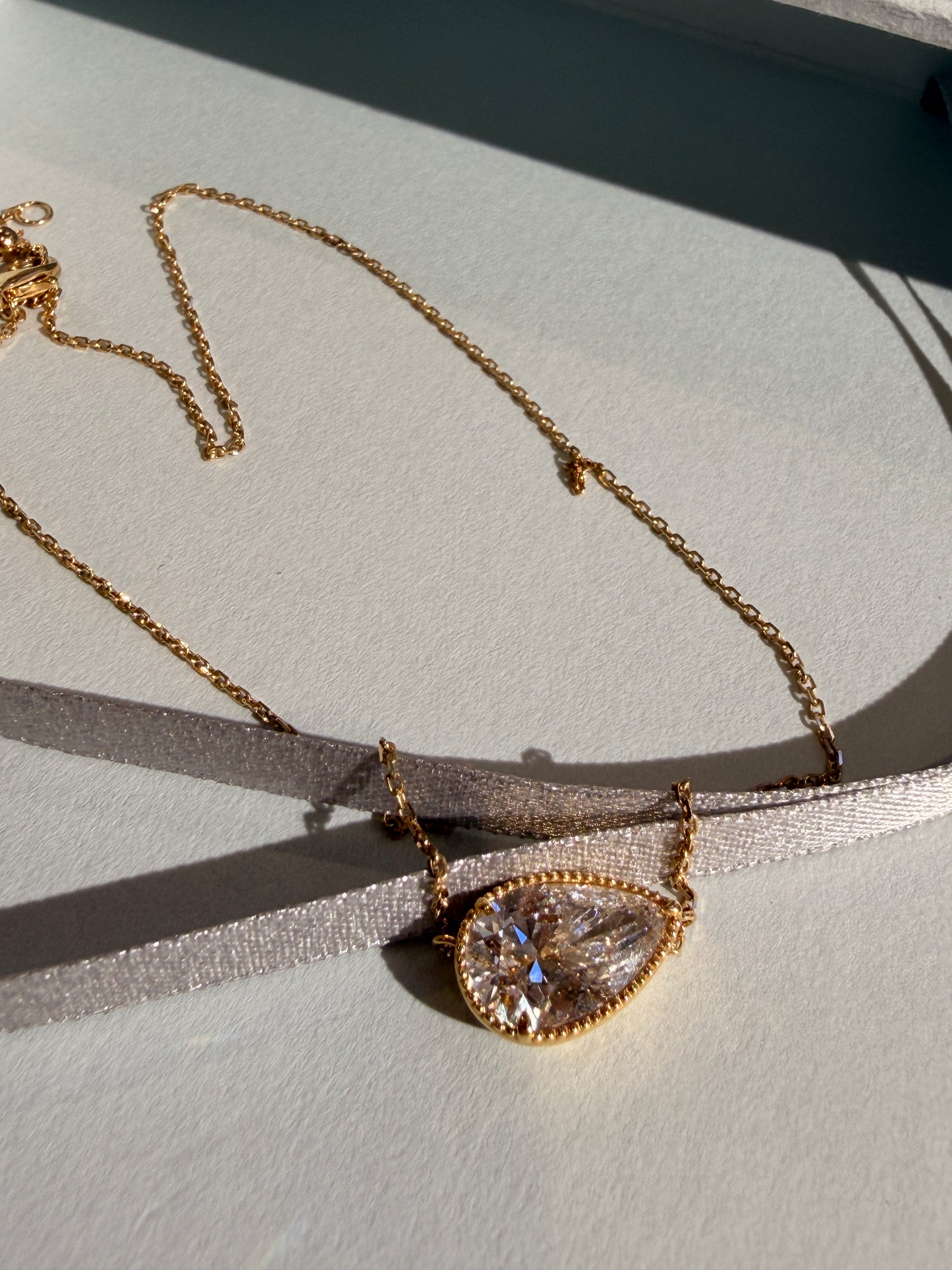 Promoting 3 ct Lab Grown Diamond Pear 18 K solid gold necklace