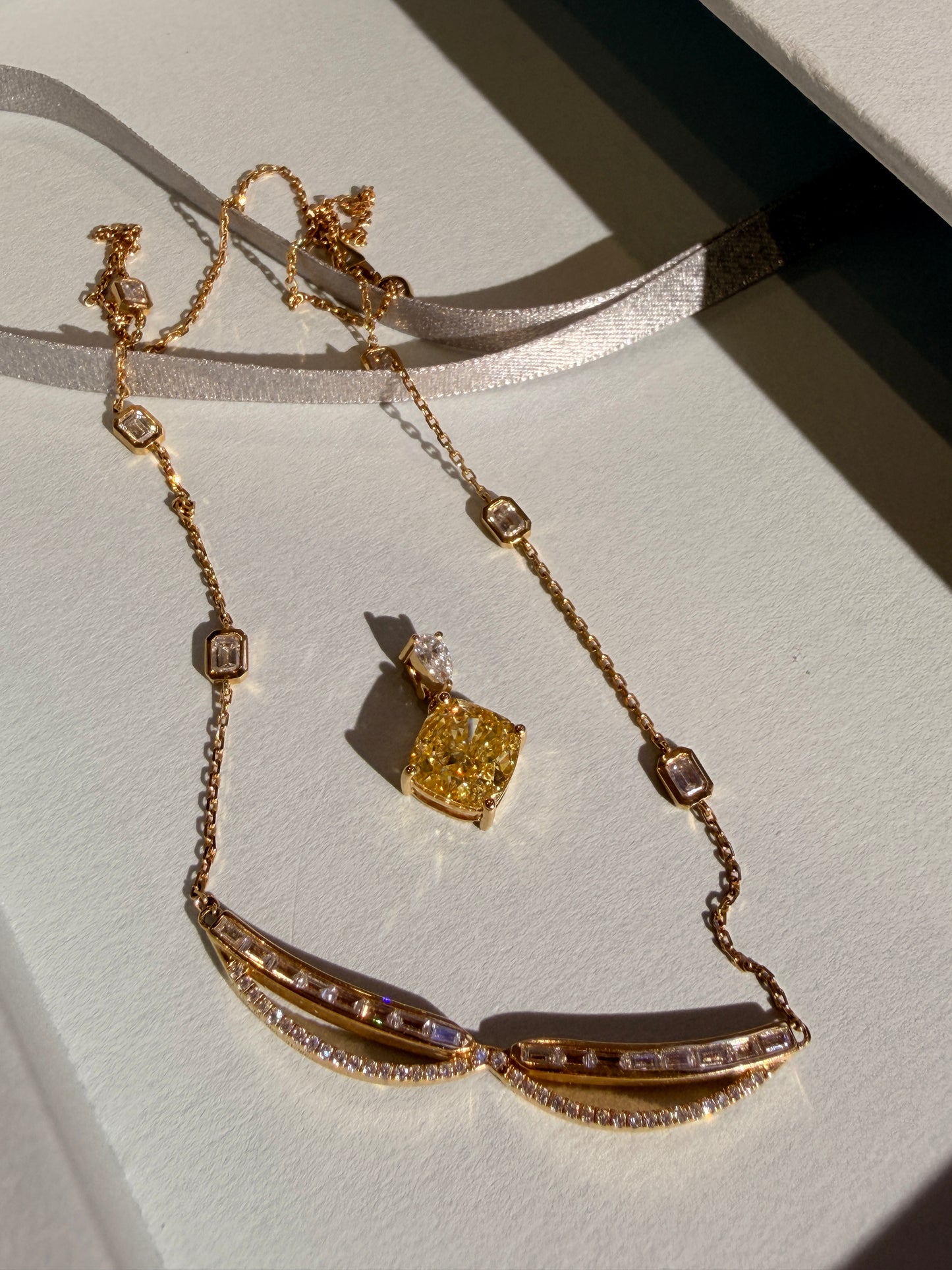 Shiningvivila lab grown luck yellow diamonds necklace (yellow pendant can be taken off)