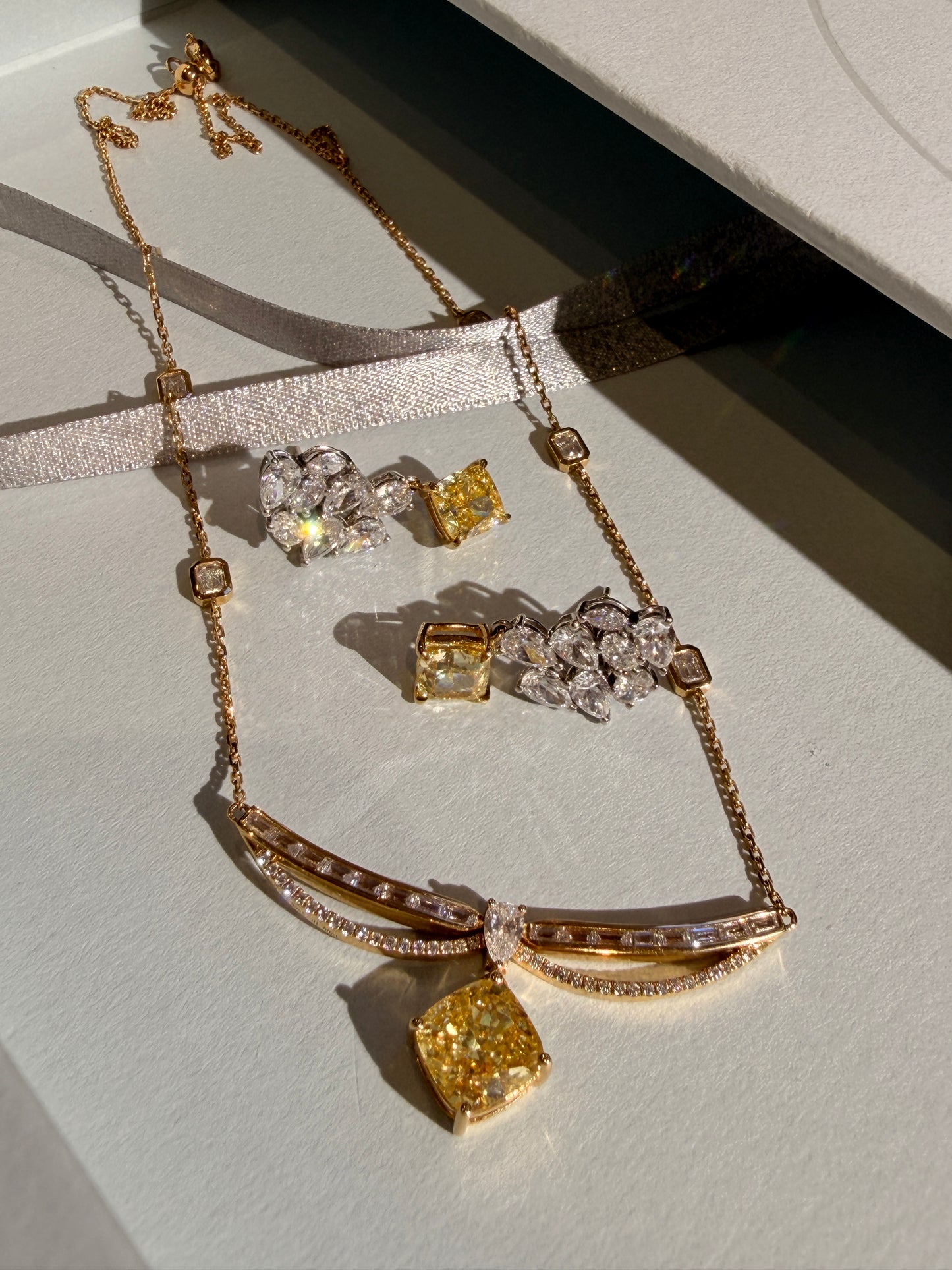 Shiningvivila lab grown luck yellow diamonds necklace (yellow pendant can be taken off)