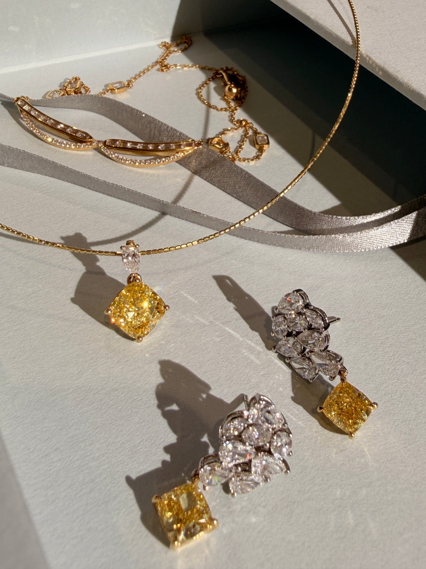 Shiningvivila lab grown luck yellow diamonds necklace (yellow pendant can be taken off)