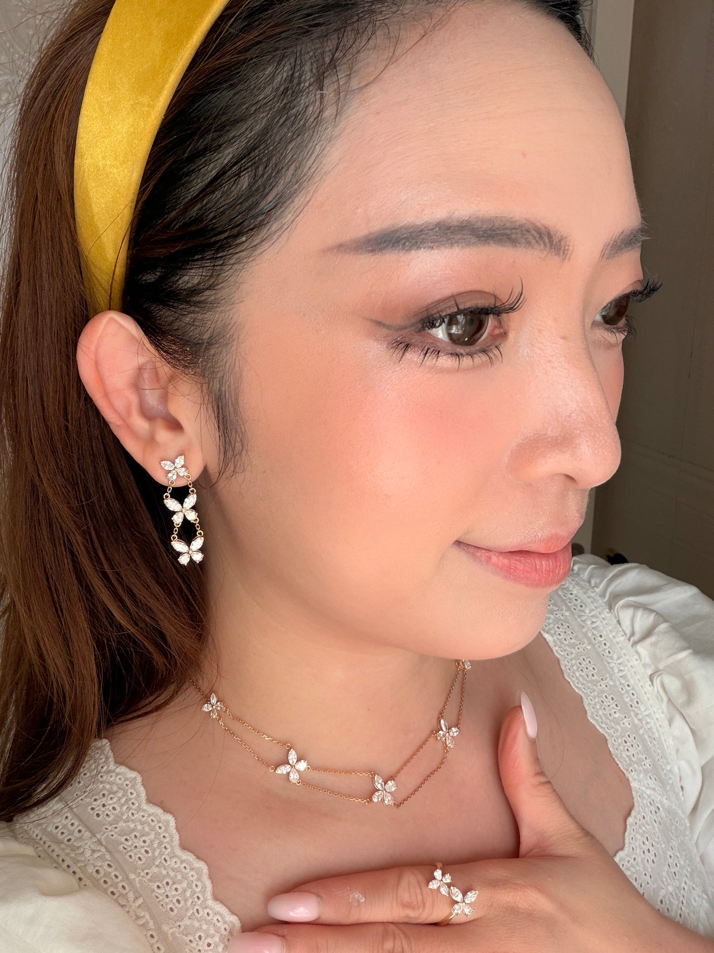 Shiningvivila lab grown diamonds since earrings 18 k solid gold Butterfly in Motion Triple Drop Earrings