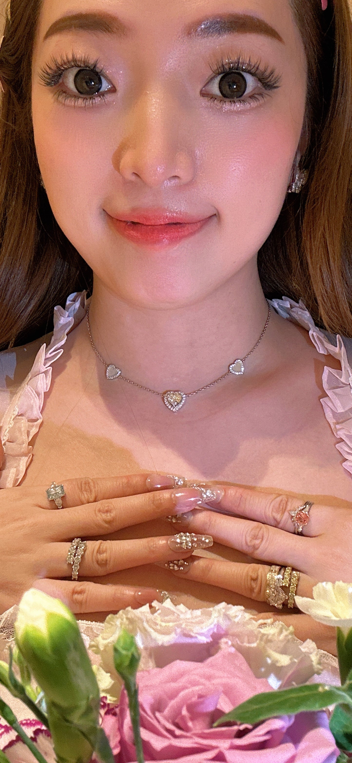 Lab grown diamonds sweet heart shiny gold necklace(PT950)