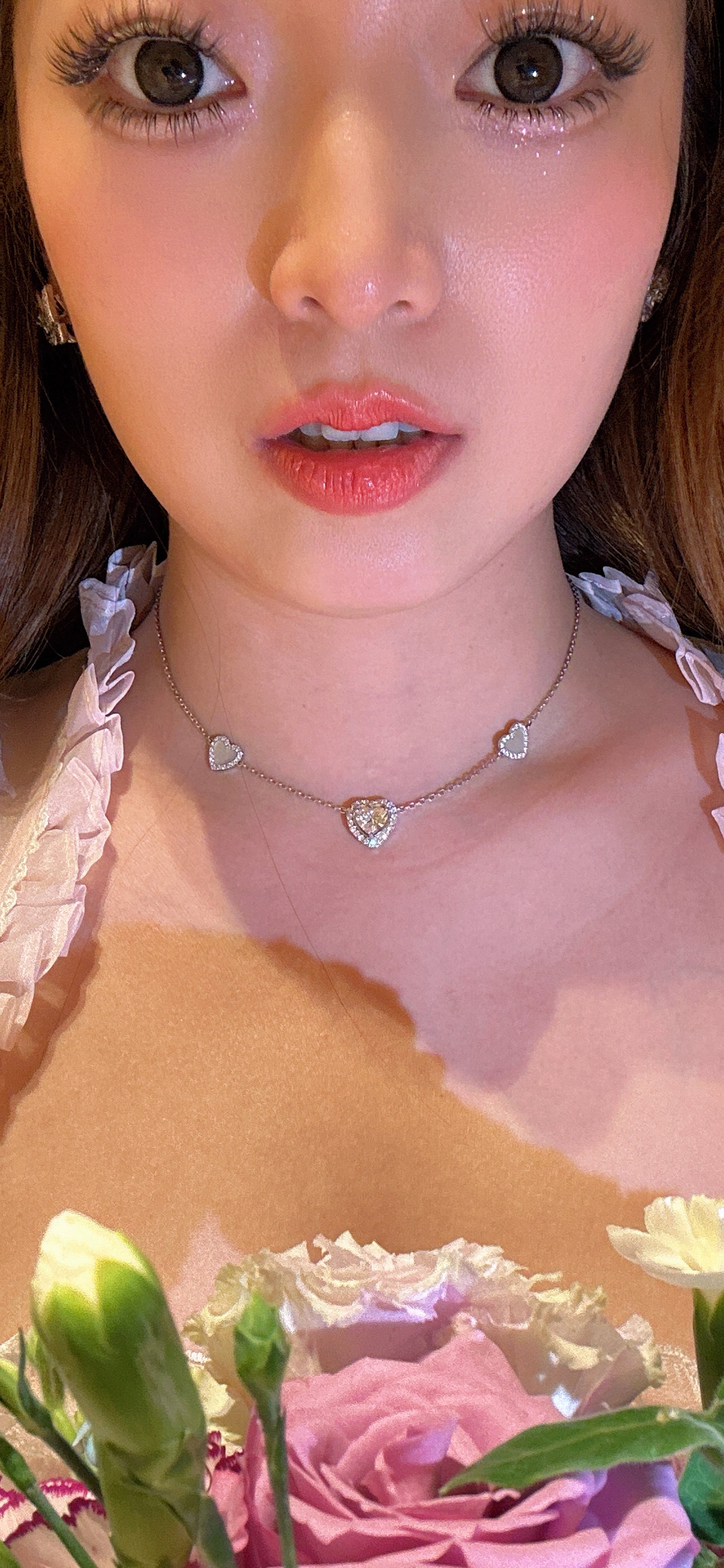 Lab grown diamonds sweet heart shiny gold necklace(PT950)