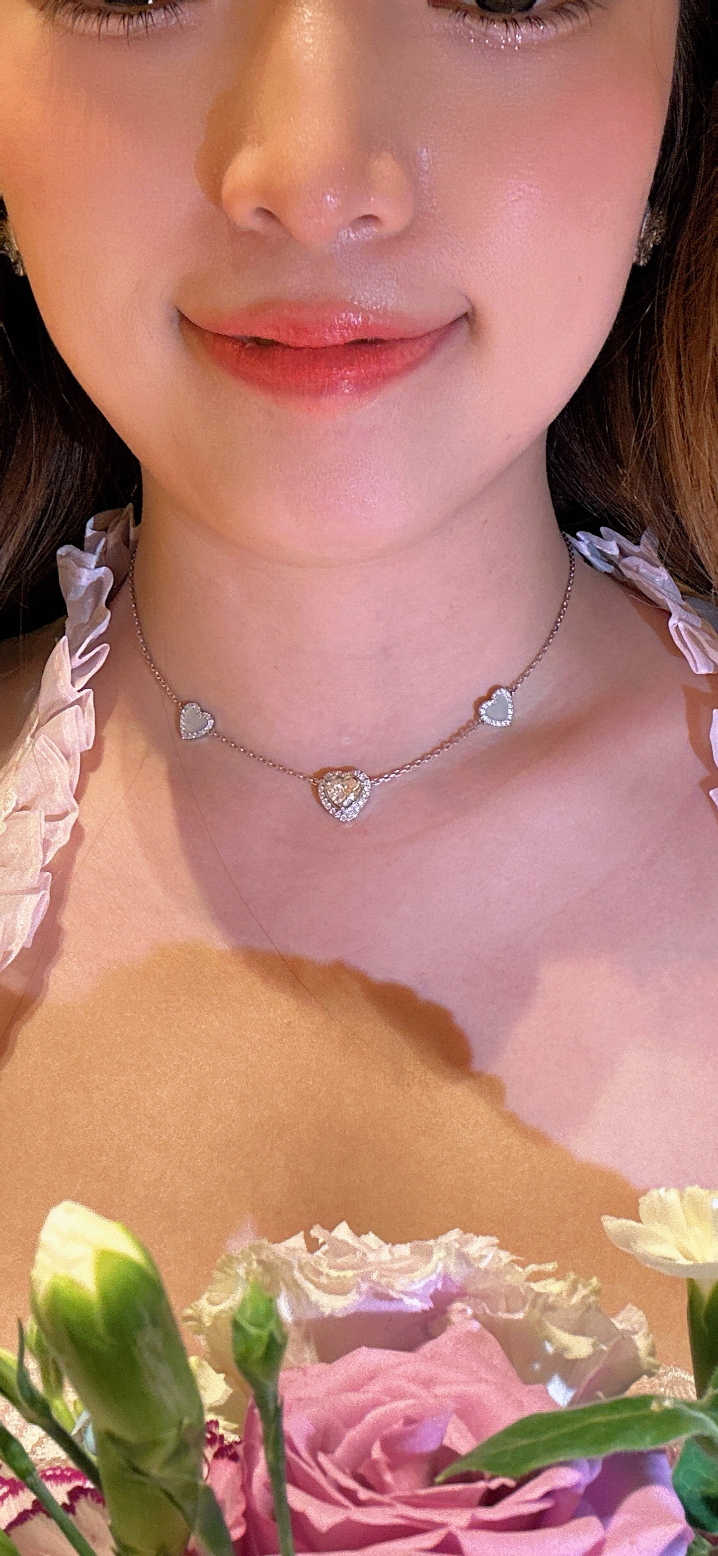 Lab grown diamonds sweet heart shiny gold necklace(PT950)