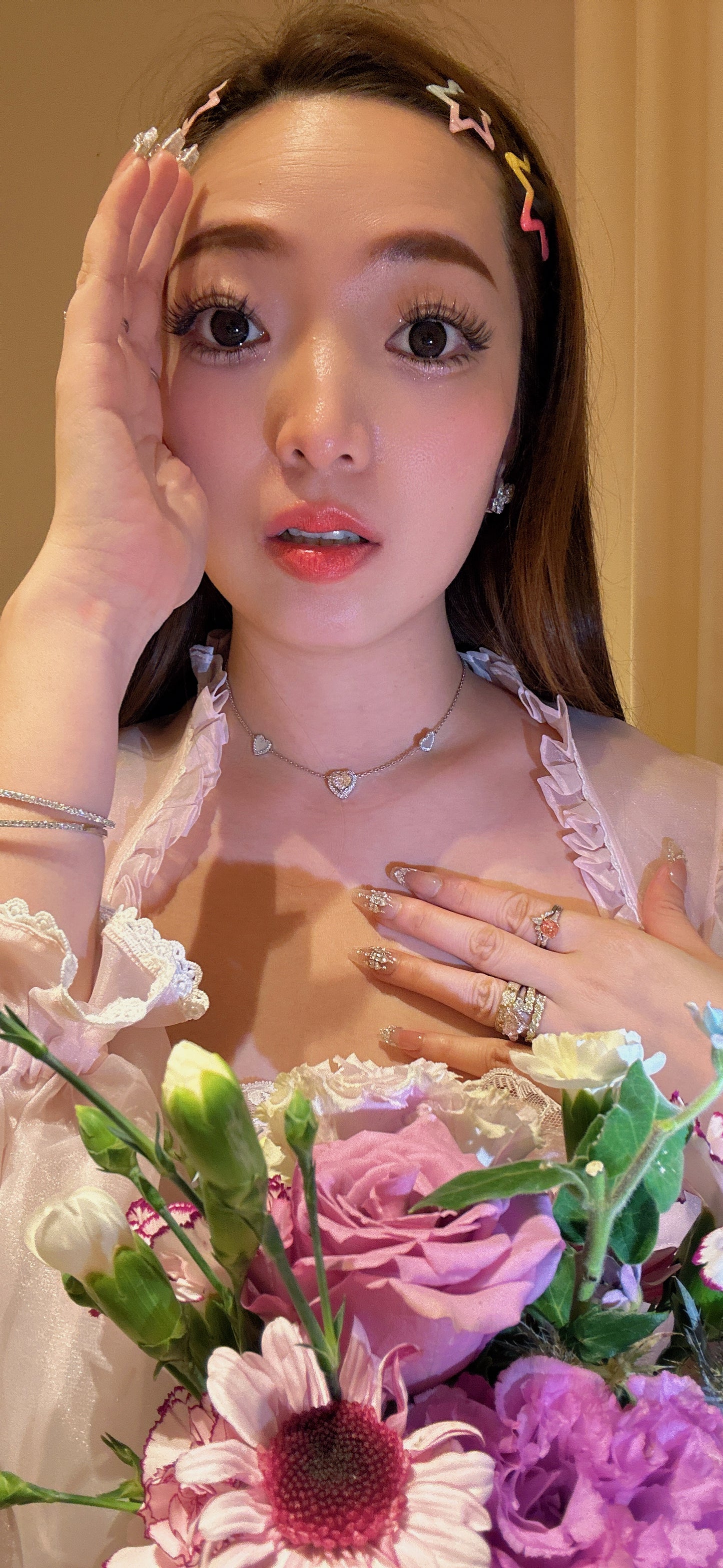 Lab grown diamonds sweet heart shiny gold necklace(PT950)