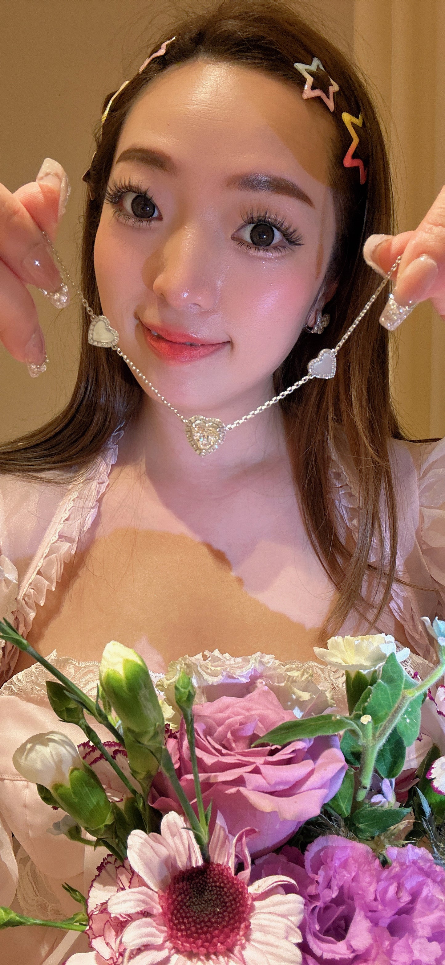 Lab grown diamonds sweet heart shiny gold necklace(PT950)