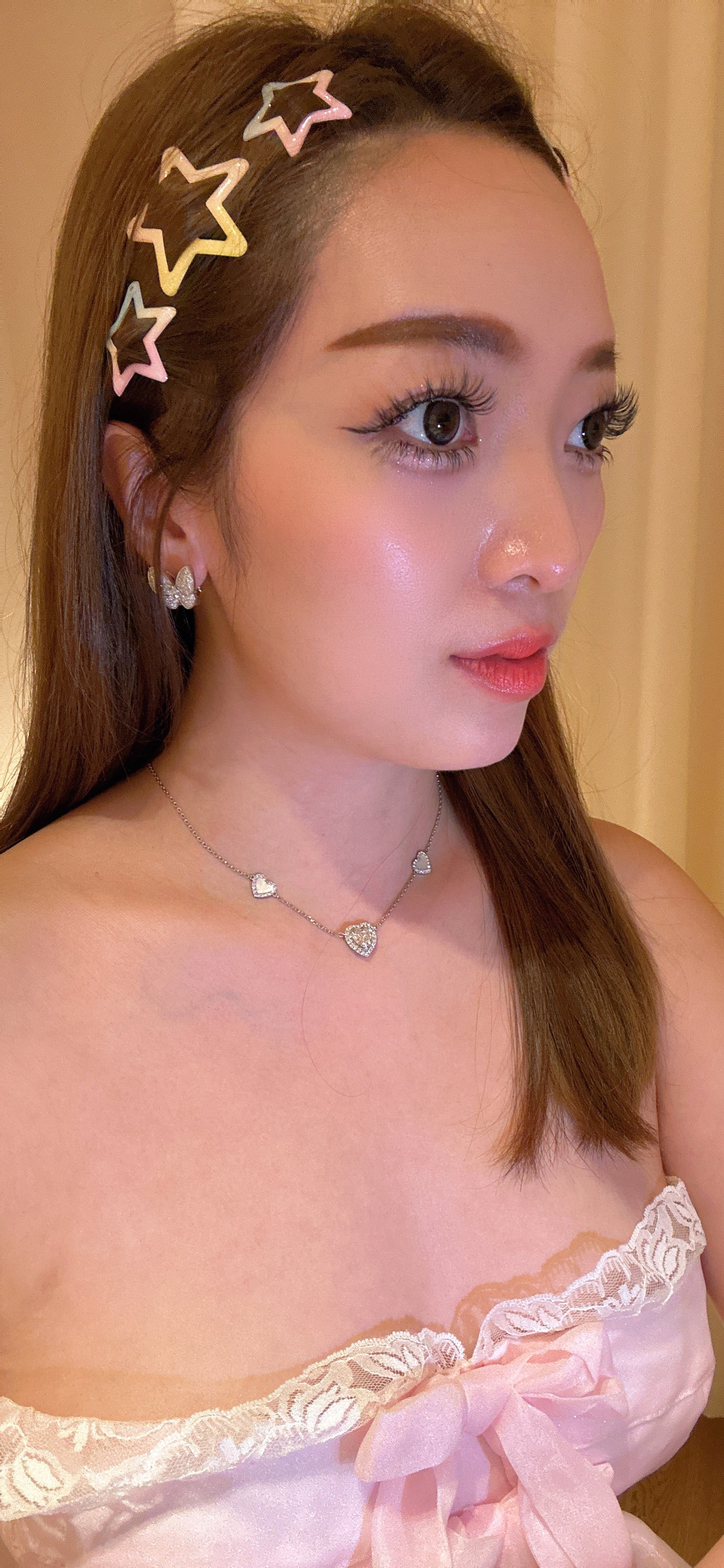 Lab grown diamonds sweet heart shiny gold necklace(PT950)