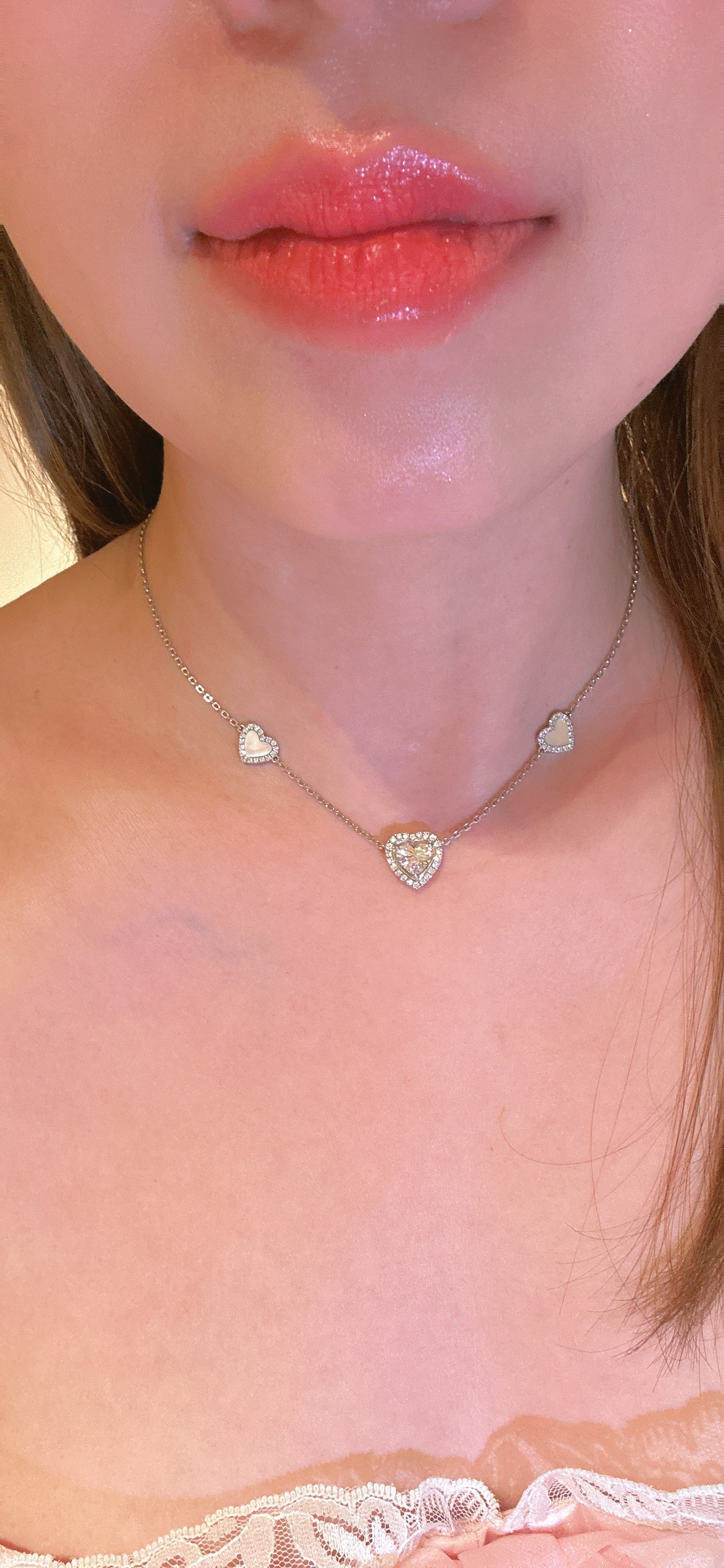 Lab grown diamonds sweet heart shiny gold necklace(PT950)