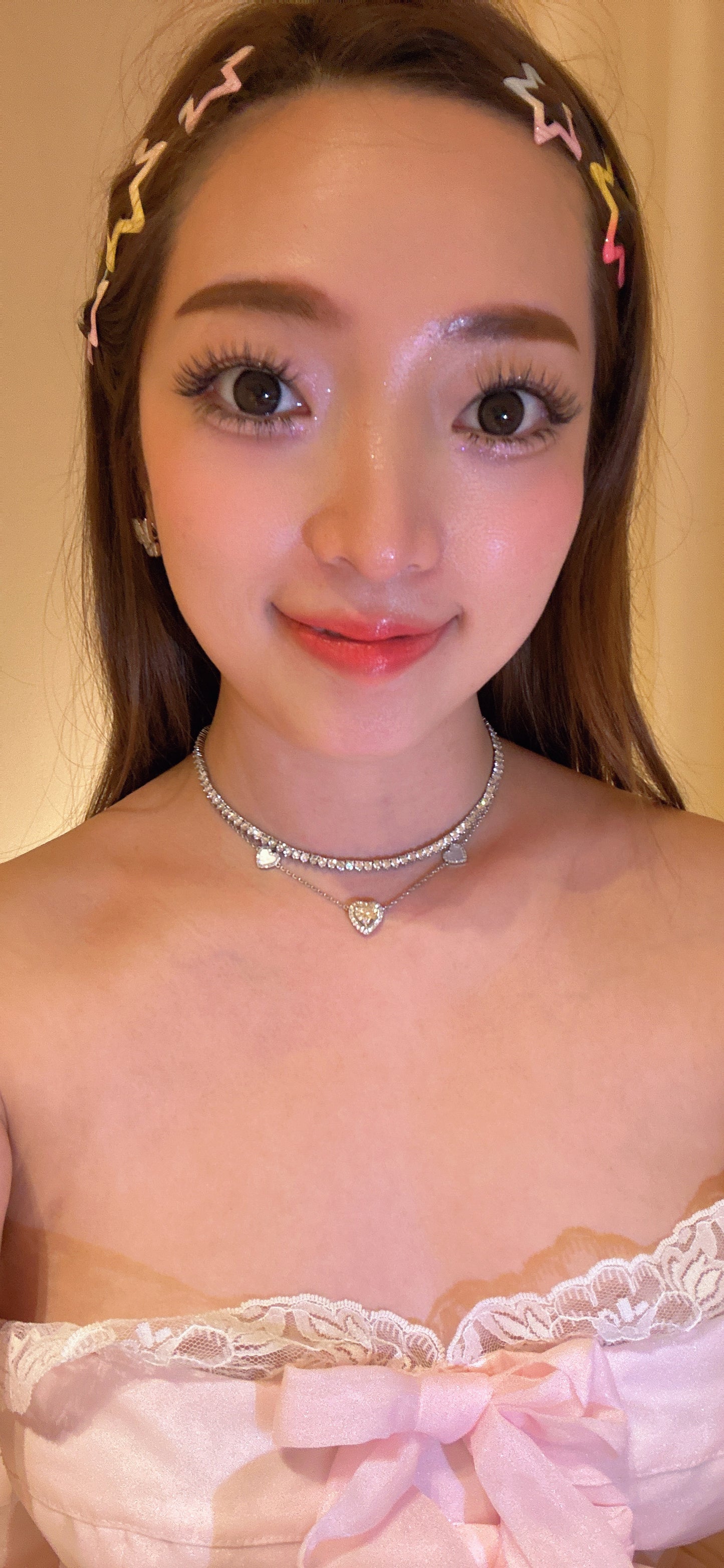 Lab grown diamonds sweet heart shiny gold necklace(PT950)