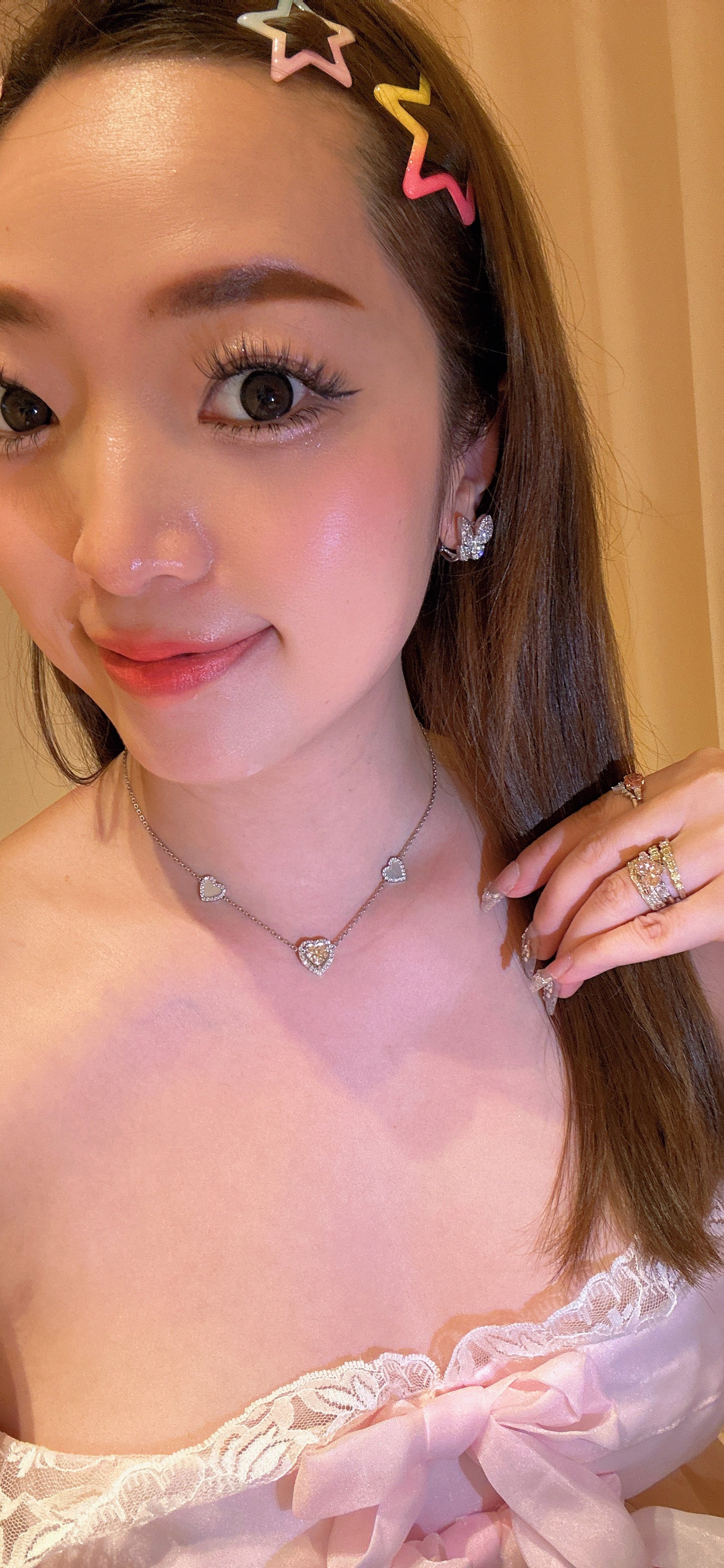 Lab grown diamonds sweet heart shiny gold necklace(PT950)