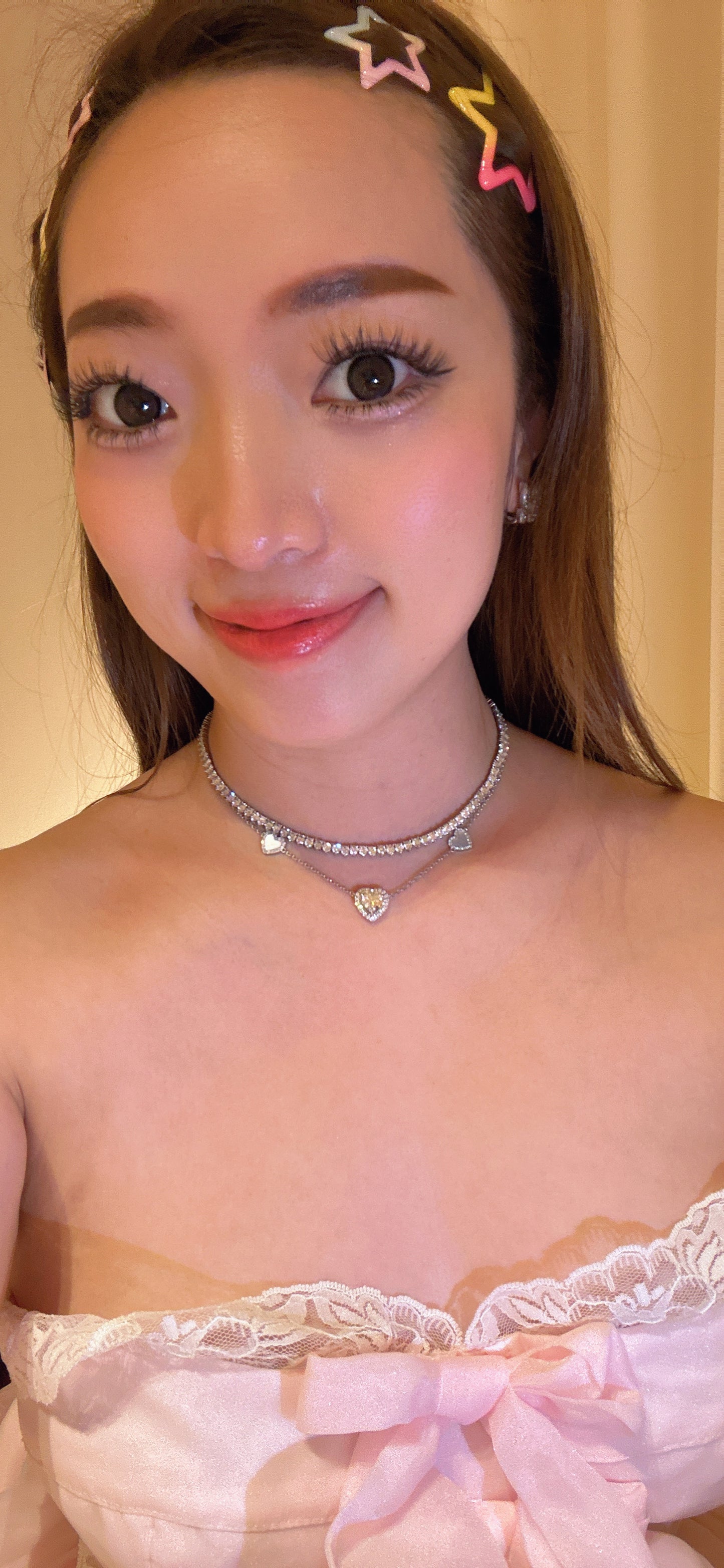 Lab grown diamonds sweet heart shiny gold necklace(PT950)