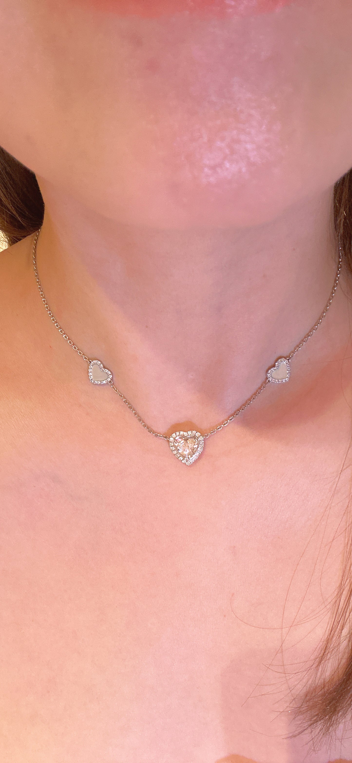 Lab grown diamonds sweet heart shiny gold necklace(PT950)