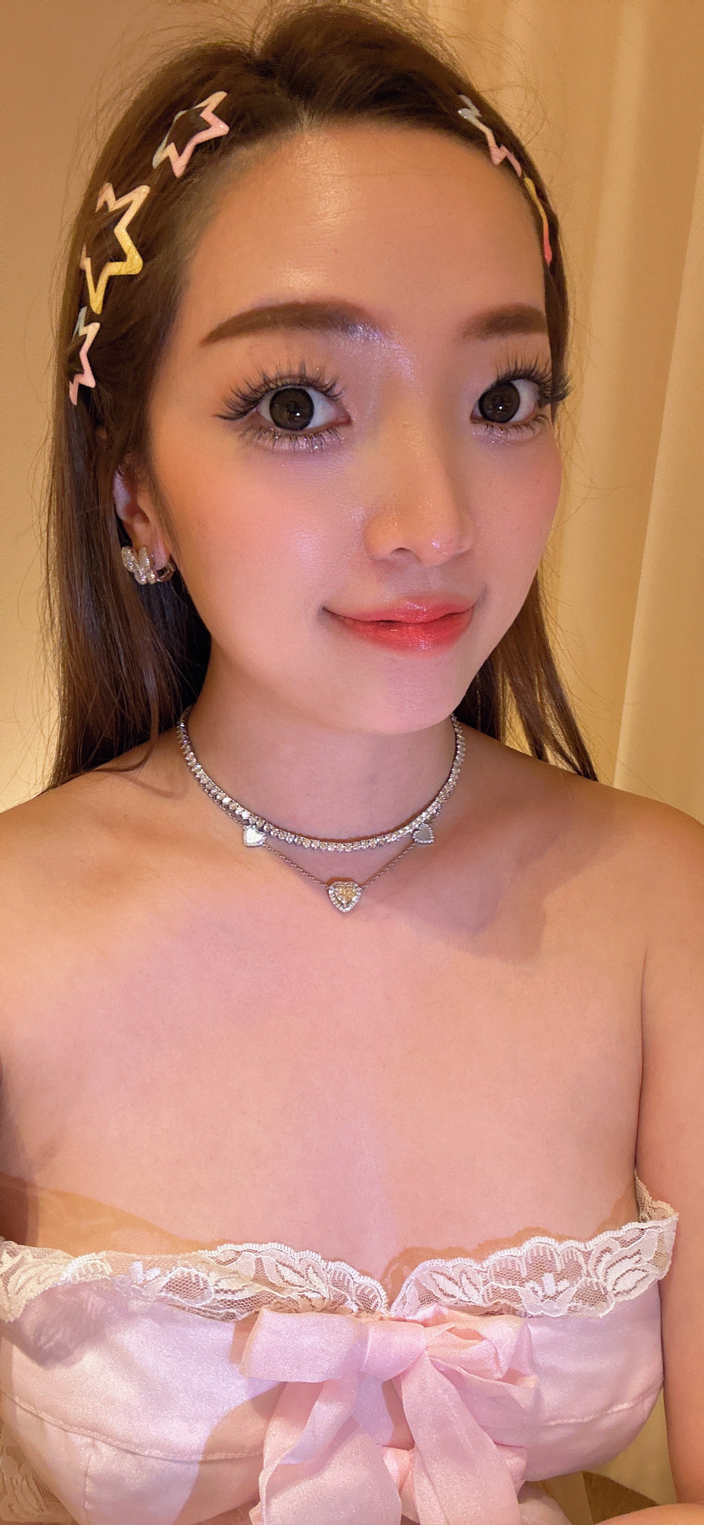 Lab grown diamonds sweet heart shiny gold necklace(PT950)