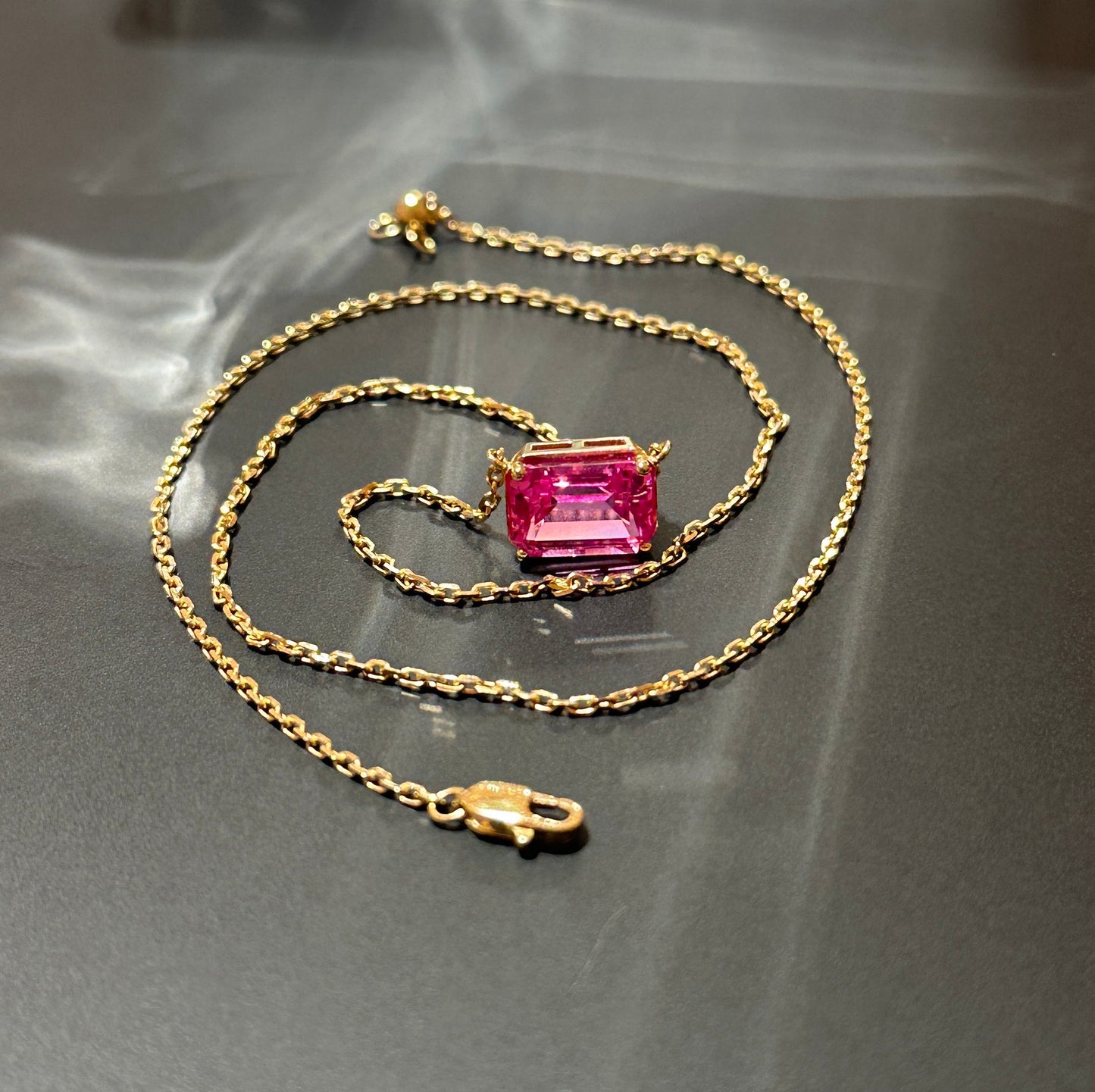 Lab grown pink sapphire princess necklace(18K GOLD)