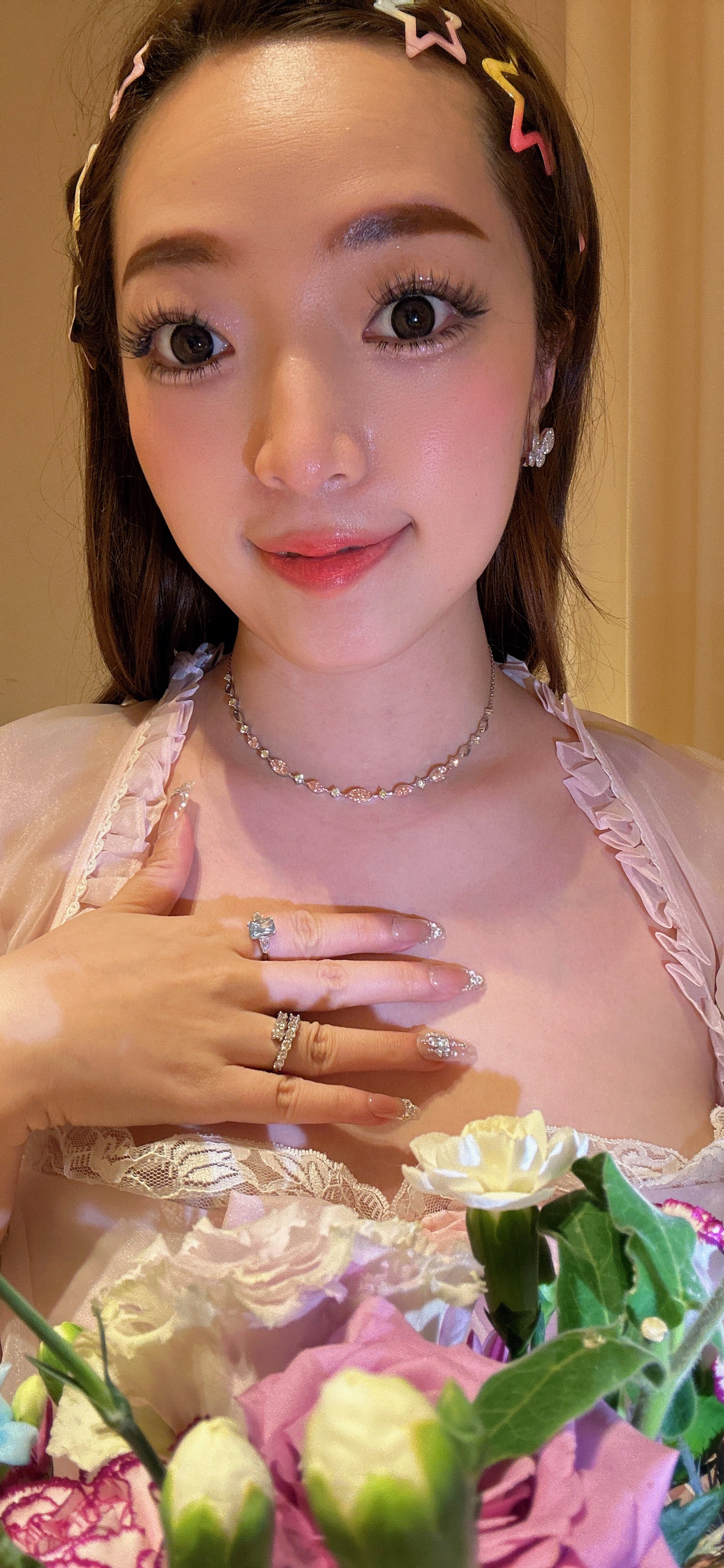 Lab grown shiny pink marquise diamond necklace Pt950