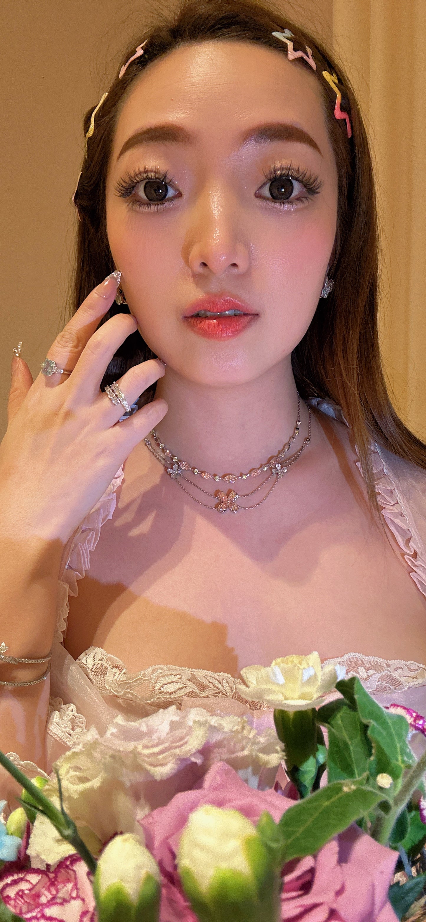 Lab grown shiny pink marquise diamond necklace Pt950