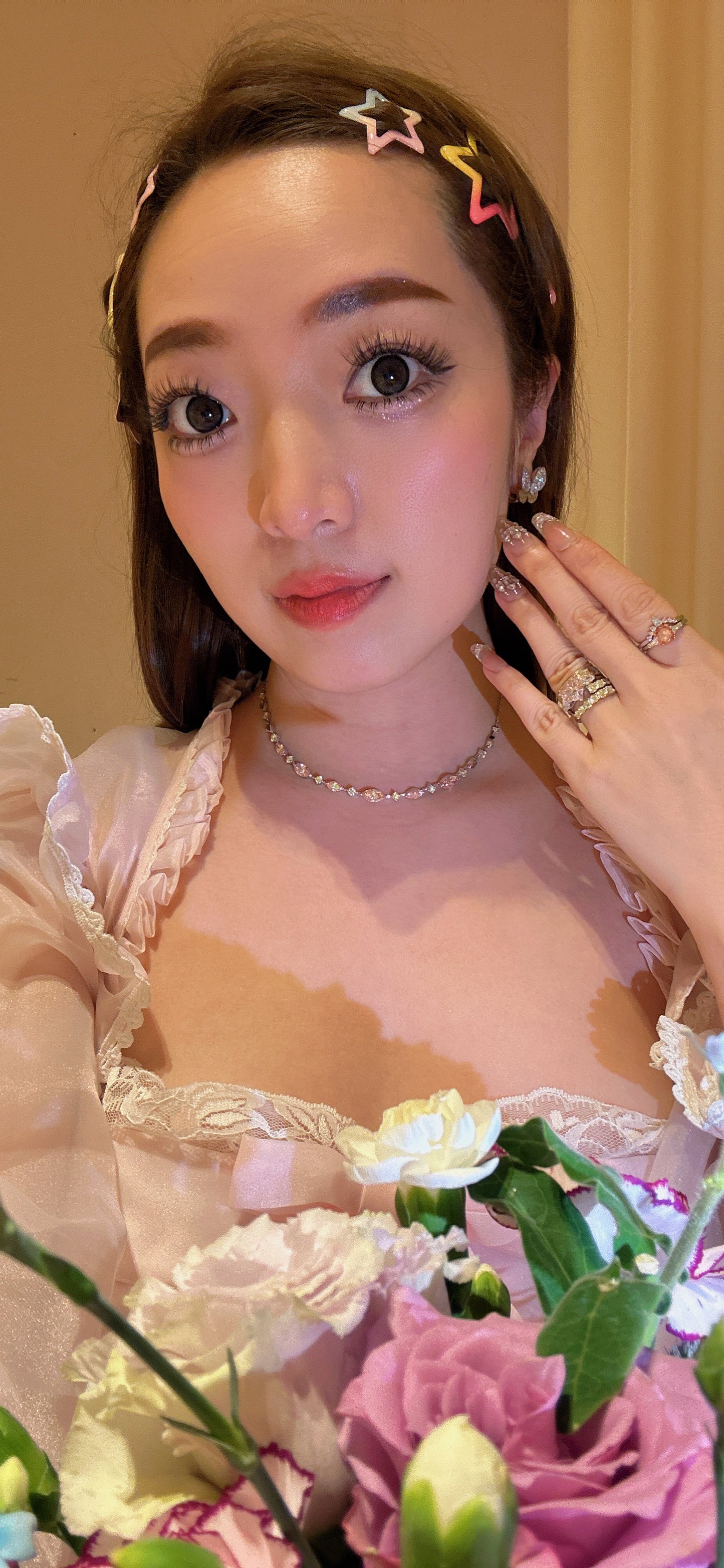 Lab grown shiny pink marquise diamond necklace Pt950