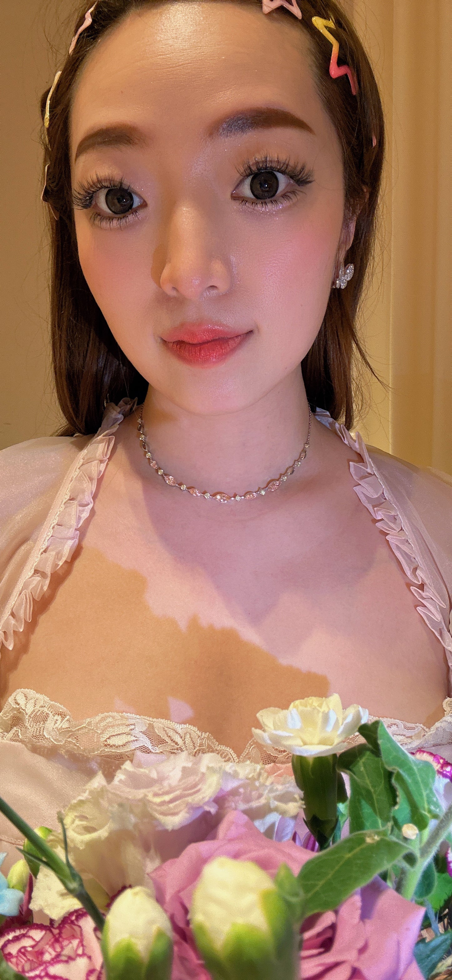 Lab grown shiny pink marquise diamond necklace Pt950