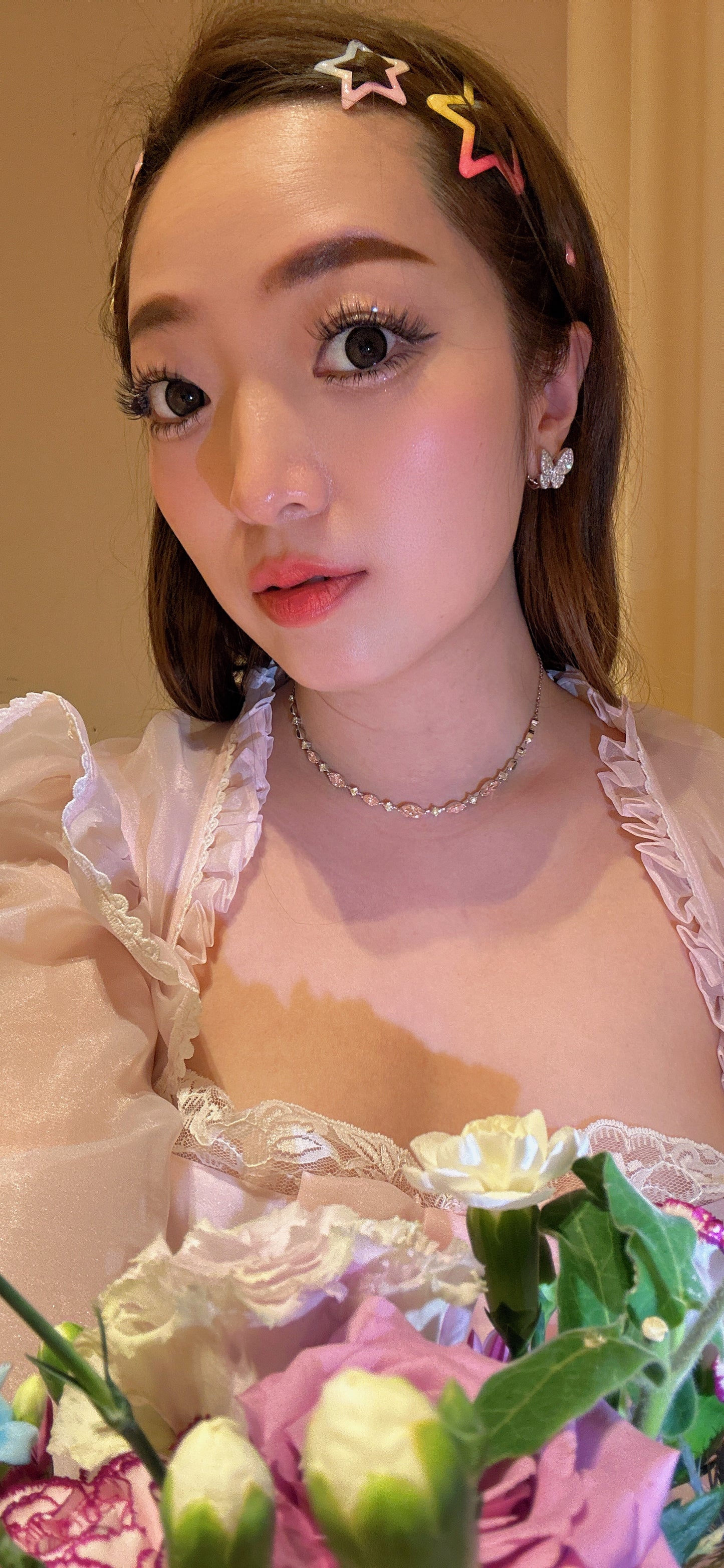 Lab grown shiny pink marquise diamond necklace Pt950