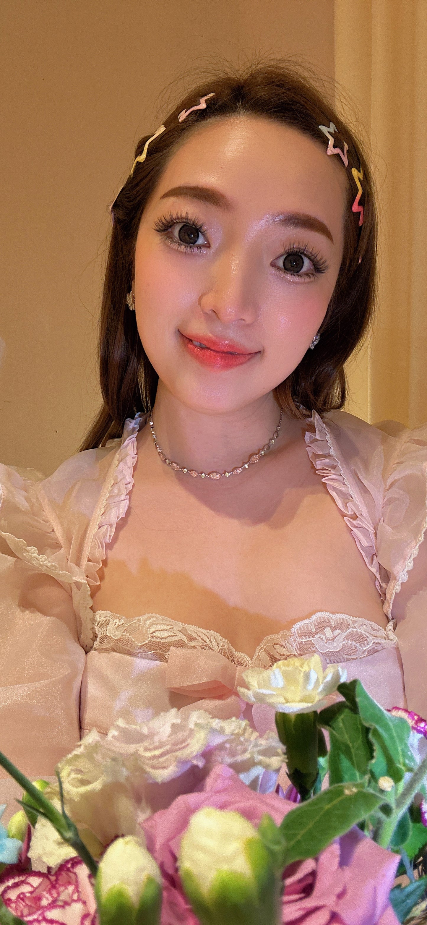 Lab grown shiny pink marquise diamond necklace Pt950