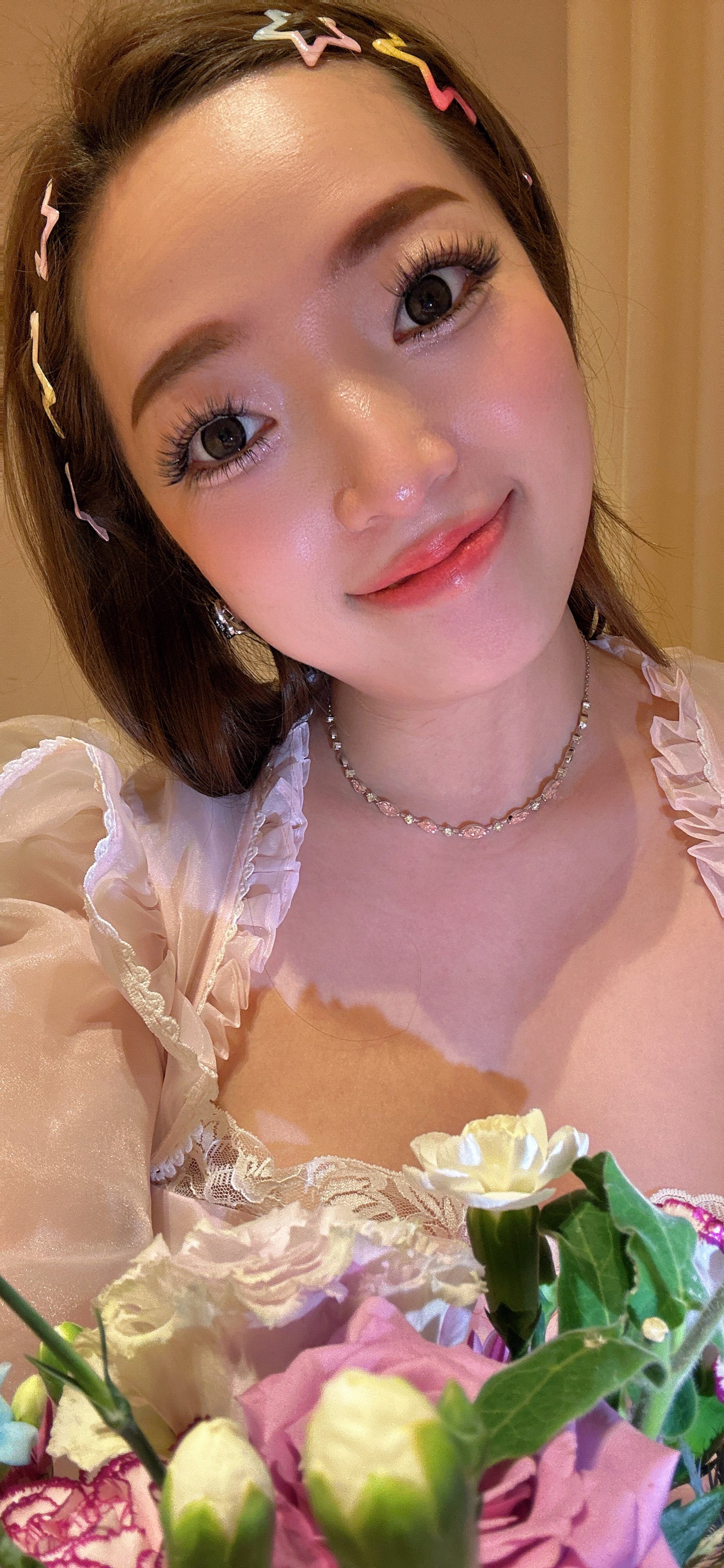 Lab grown shiny pink marquise diamond necklace Pt950