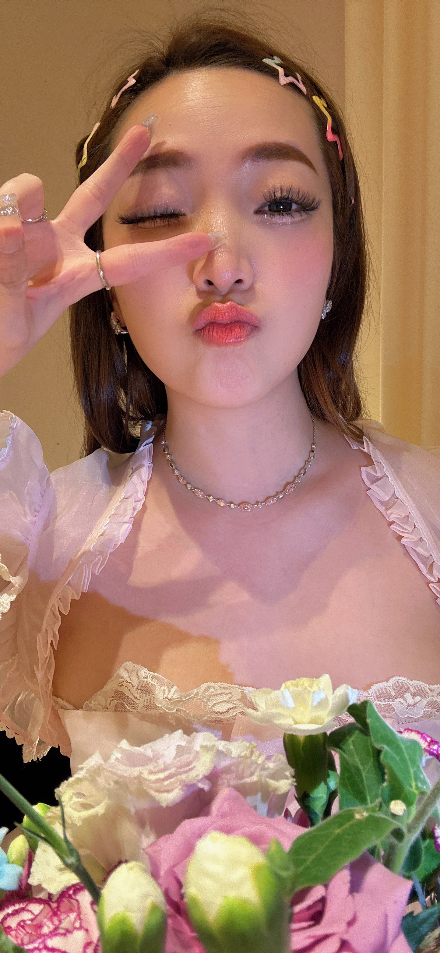 Lab grown shiny pink marquise diamond necklace Pt950