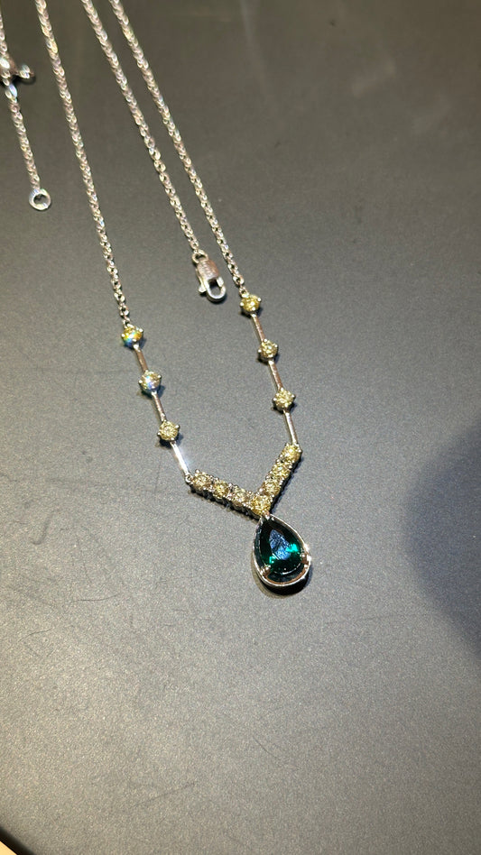 Lab grown diamonds fancy yellow with lab grown emerald green necklace