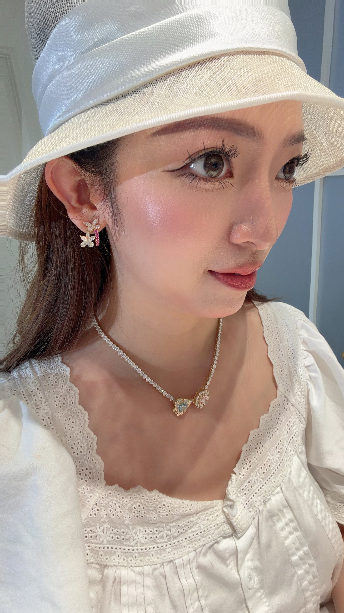 Shiningvivila Pink Aura Butterfly Bloom Lab Grown Diamonds Earrings