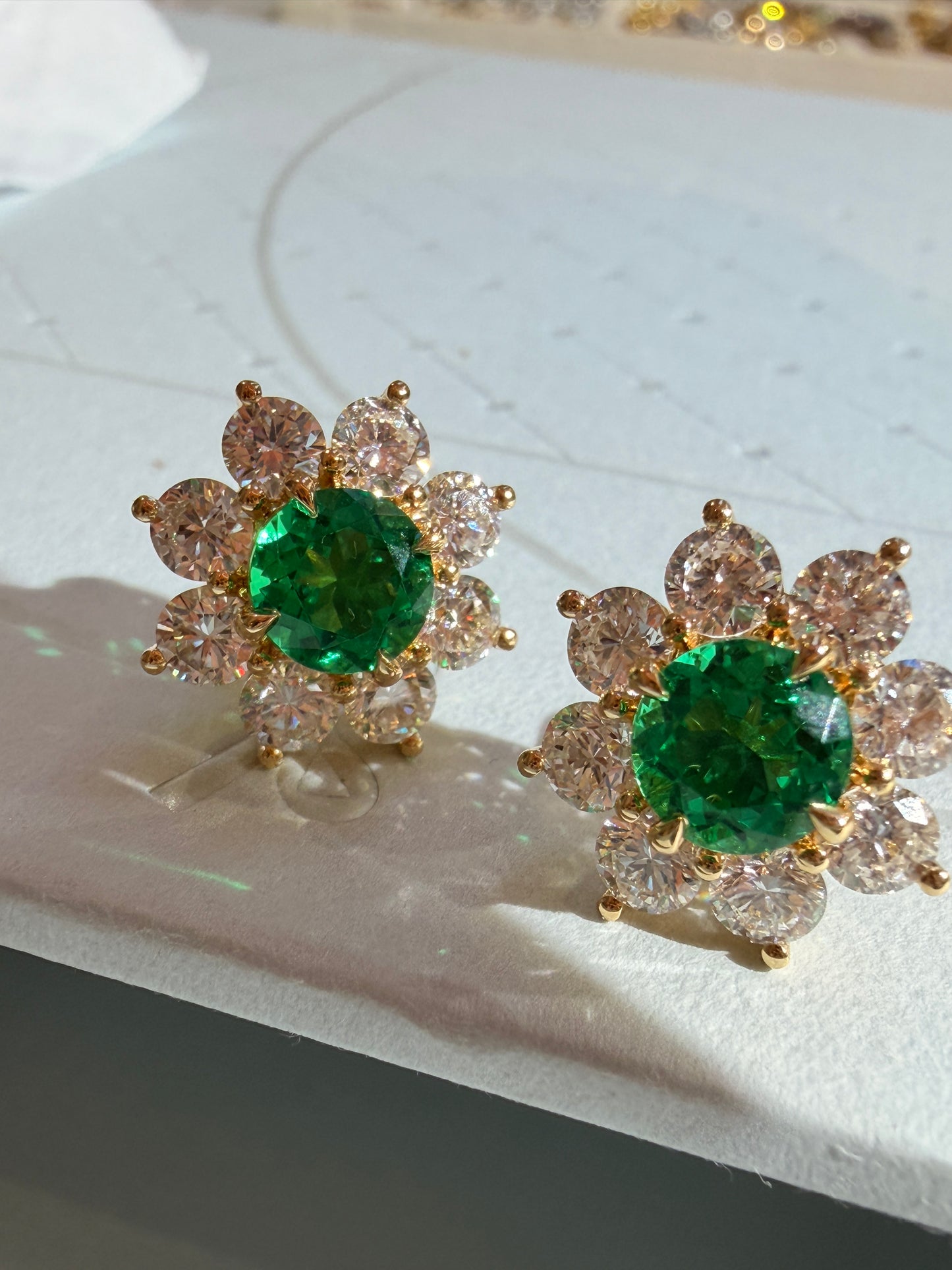Shiningvivila Lab Grown Emerald Green Grown Bloom Flower Stud Earrings