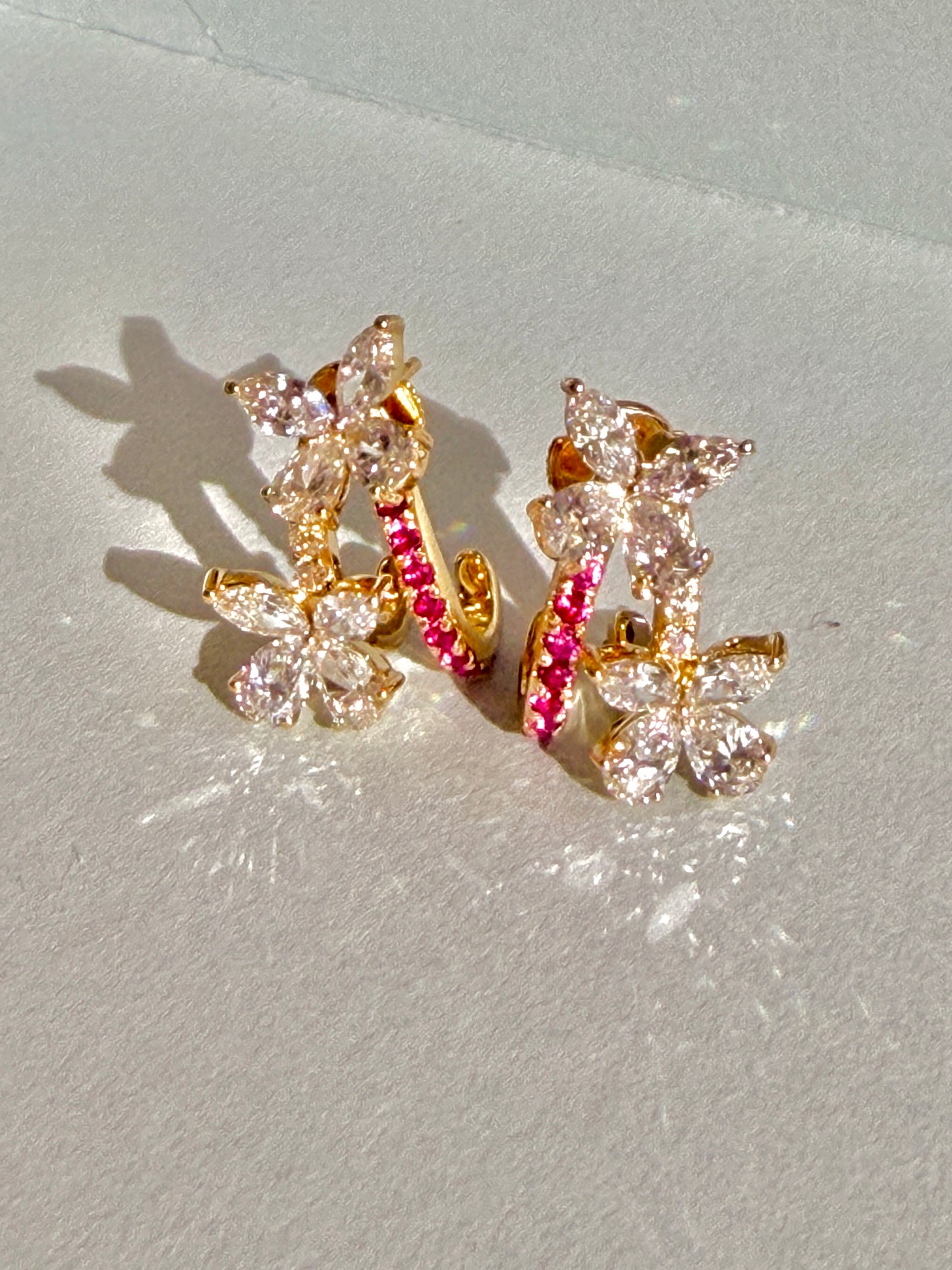 Shiningvivila Pink Aura Butterfly Bloom Lab Grown Diamonds Earrings