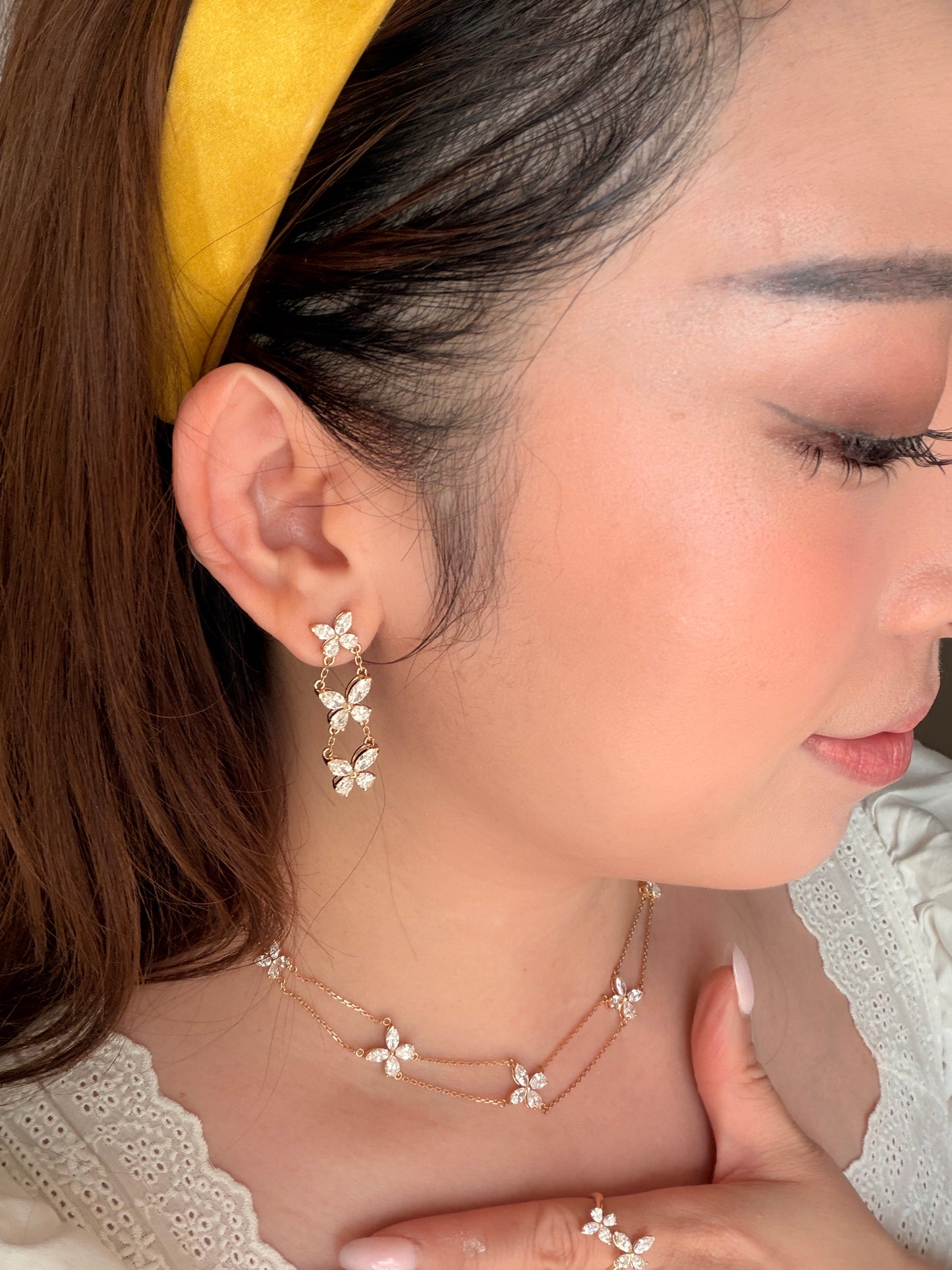 Shiningvivila lab grown diamonds since earrings 18 k solid gold Butterfly in Motion Triple Drop Earrings