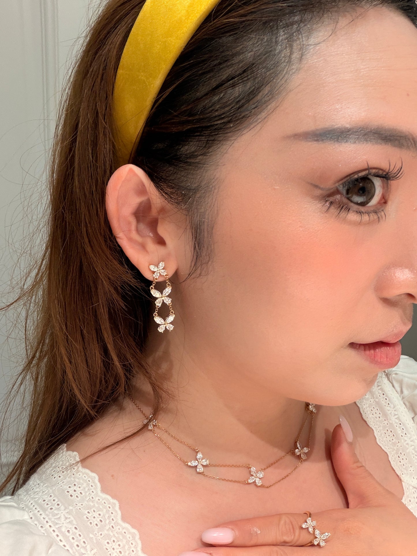 Shiningvivila lab grown diamonds since earrings 18 k solid gold Butterfly in Motion Triple Drop Earrings