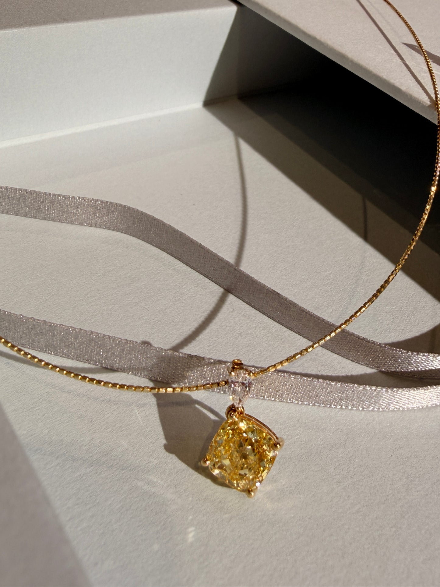 Shiningvivila lab grown luck yellow diamonds necklace (yellow pendant can be taken off)