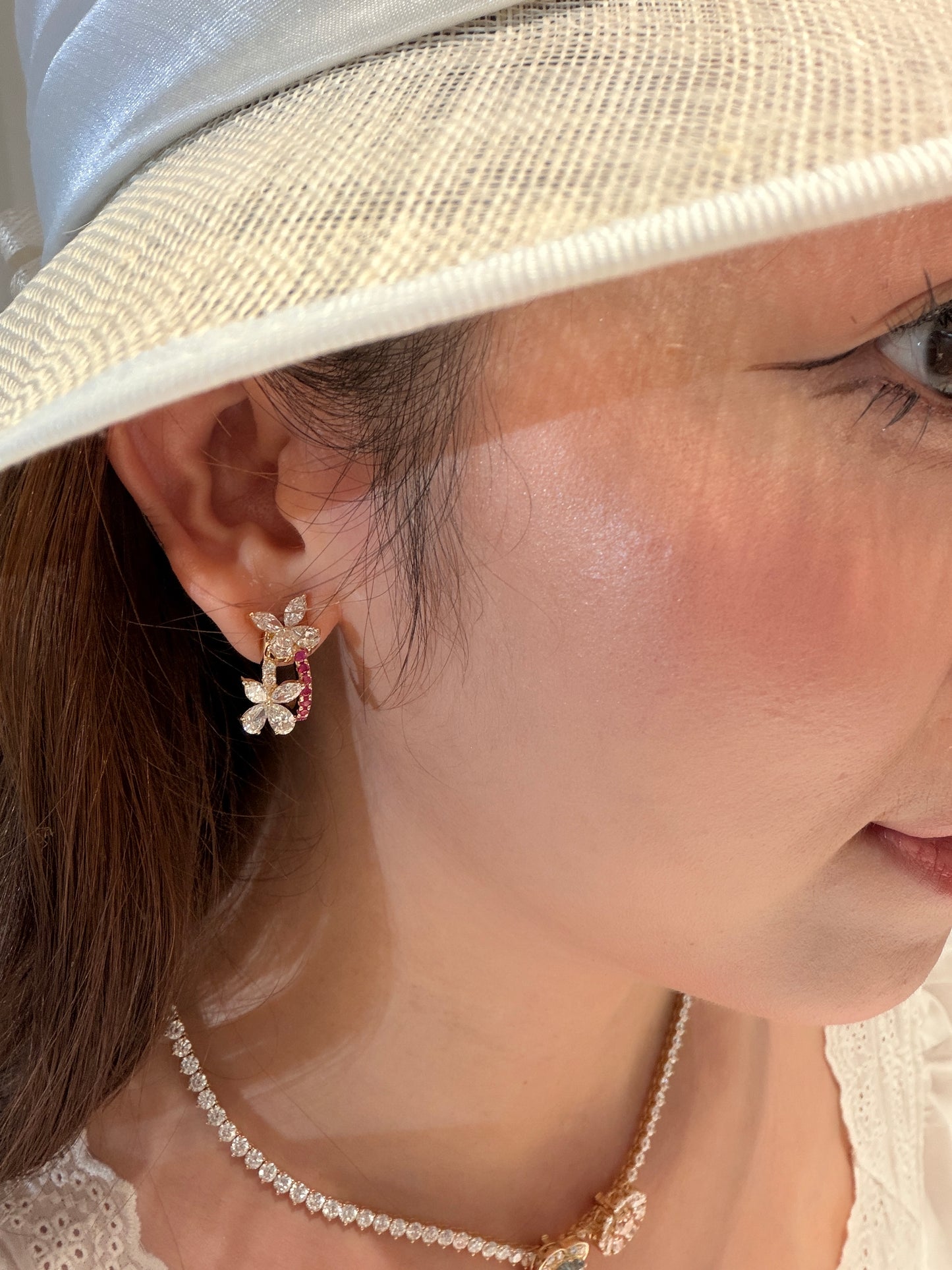 Shiningvivila Pink Aura Butterfly Bloom Lab Grown Diamonds Earrings