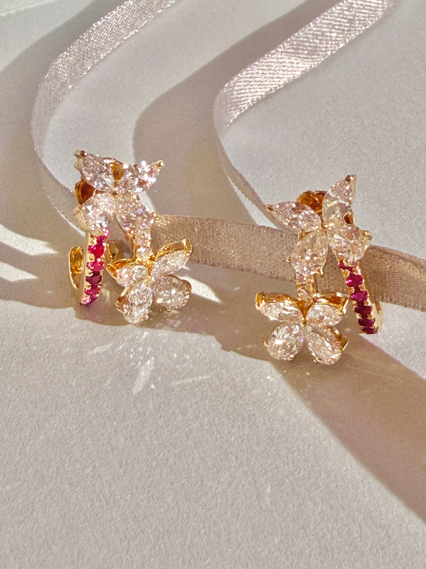 Shiningvivila Pink Aura Butterfly Bloom Lab Grown Diamonds Earrings