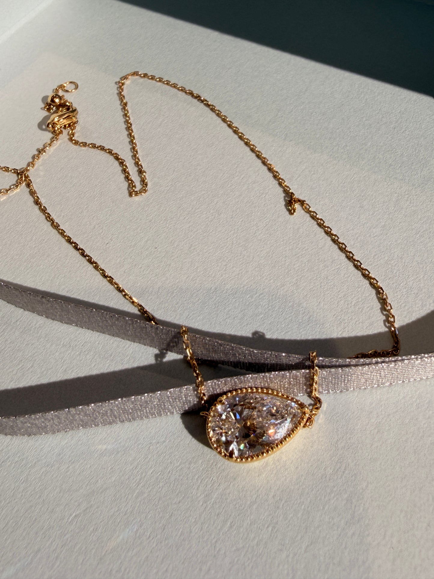 Promoting 3 ct Lab Grown Diamond Pear 18 K solid gold necklace