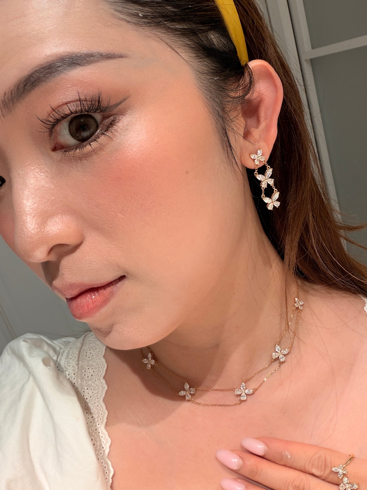 Shiningvivila lab grown diamonds since earrings 18 k solid gold Butterfly in Motion Triple Drop Earrings