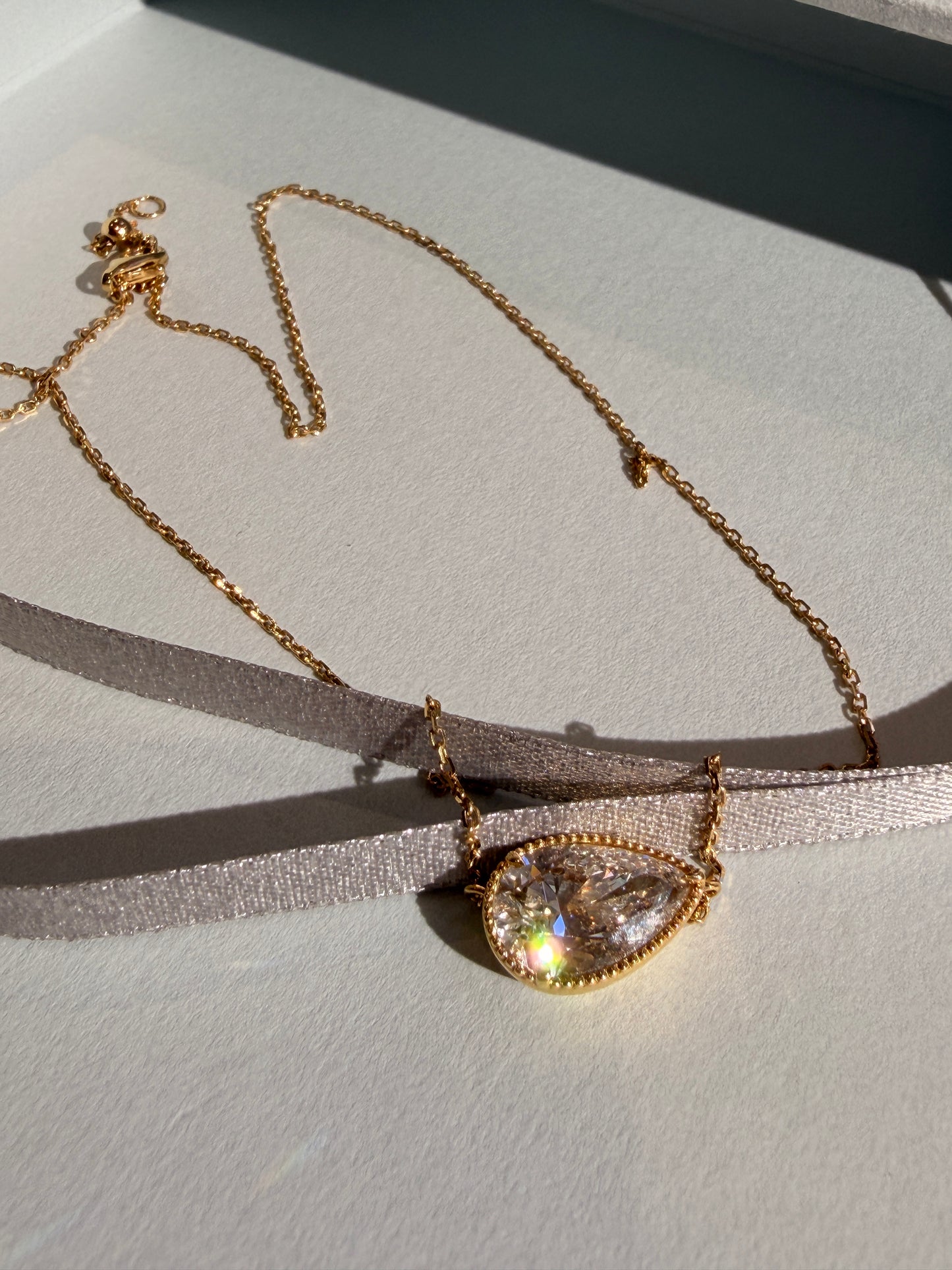 Promoting 3 ct Lab Grown Diamond Pear 18 K solid gold necklace