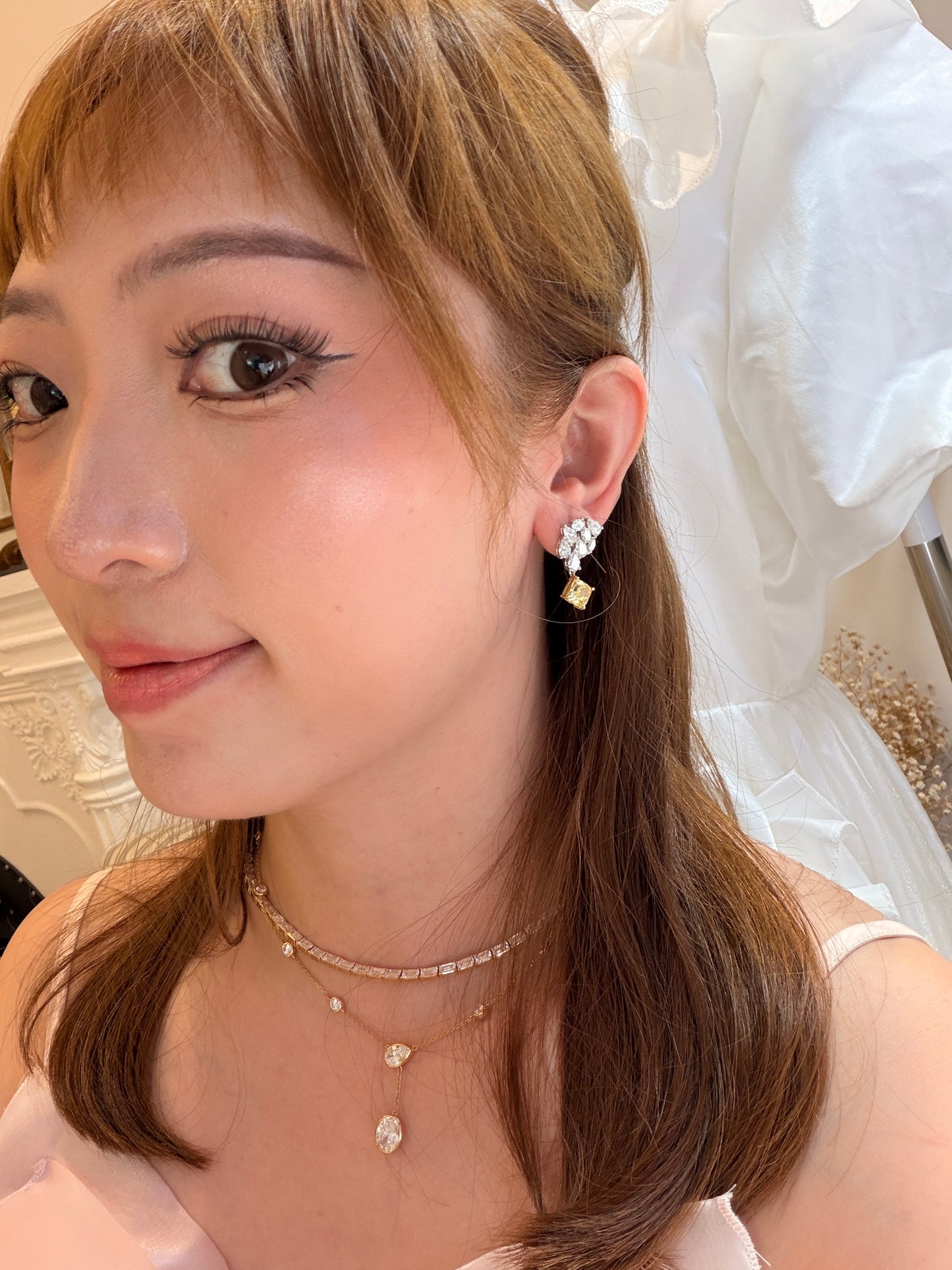 Shiningvivila lab grown luck yellow diamonds earrings