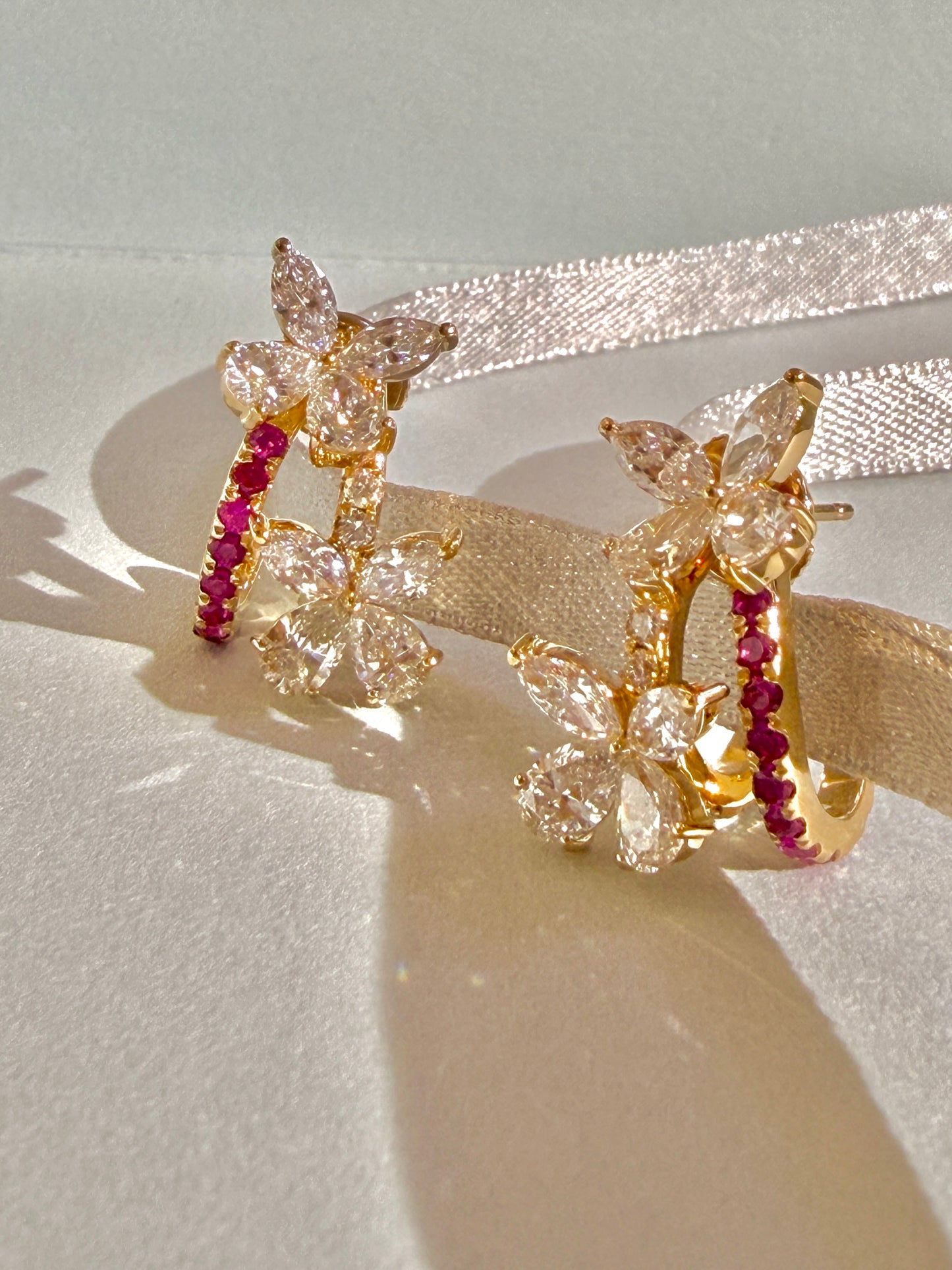 Shiningvivila Pink Aura Butterfly Bloom Lab Grown Diamonds Earrings