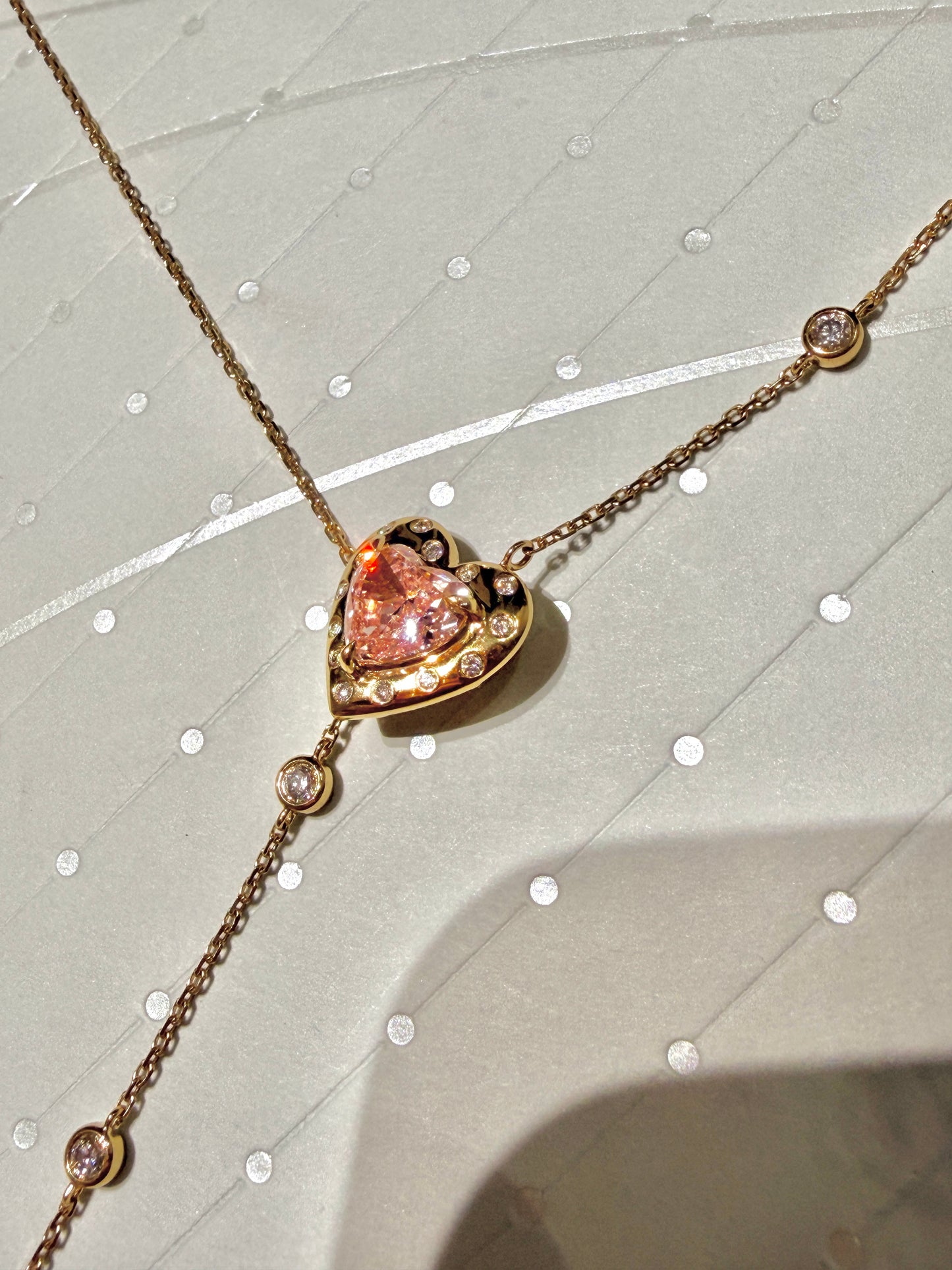 The Floating Love Bloom (2 carats Heart lab grown pink diamond )Necklace
