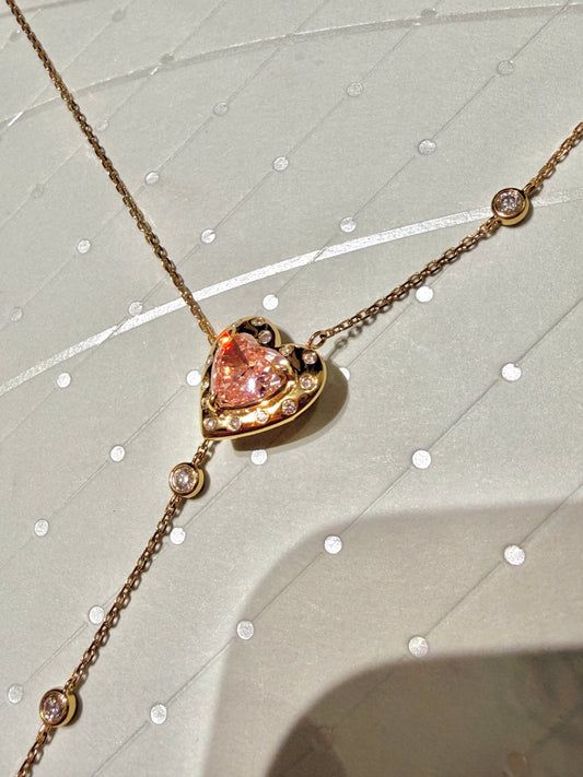The Floating Love Bloom (2 carats Heart lab grown pink diamond )Necklace