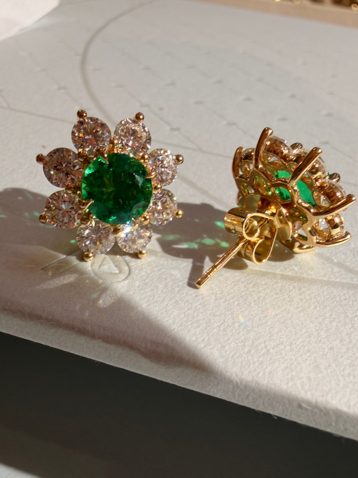 Shiningvivila Lab Grown Emerald Green Grown Bloom Flower Stud Earrings