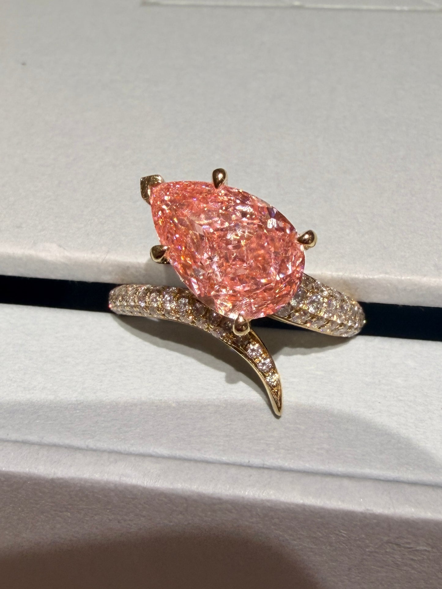 2.45 Carats Pink Lab Grown diamonds with paved diamond Ring